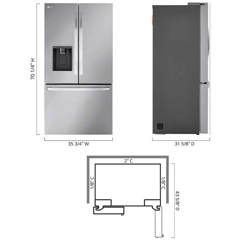 LG 36 in. 25.5 cu. ft. Smart Counter Depth French Door Refrigerator with Ice & Water Dispenser - PrintProof Stainless Steel, , hires