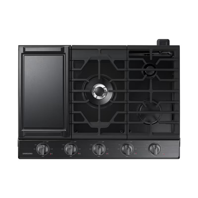 Samsung 30 in. 5-Burner Smart Natural Gas Cooktop with Griddle, Simmer Burner & Power Burner - Black Stainless, Black Stainless, hires