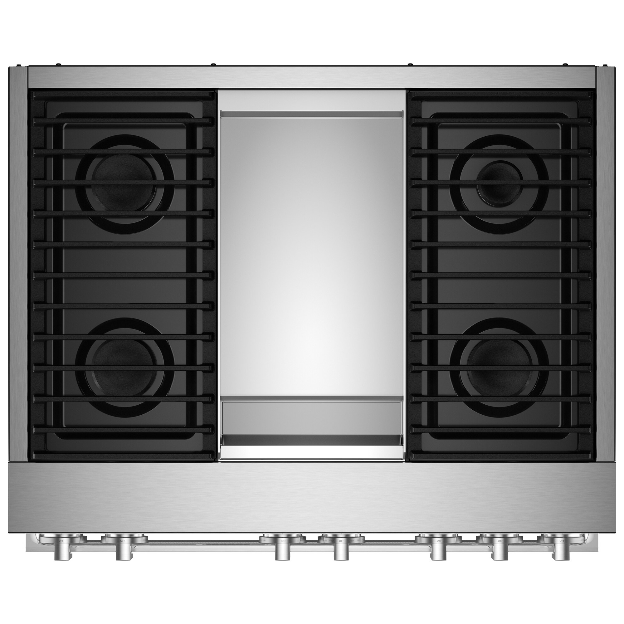 JennAir Noir Series 36 in. 5.1 cu. ft. Smart True European Convection Dual Fuel Range with 4 Sealed Burners & Griddle - Stainless Steel, , hires