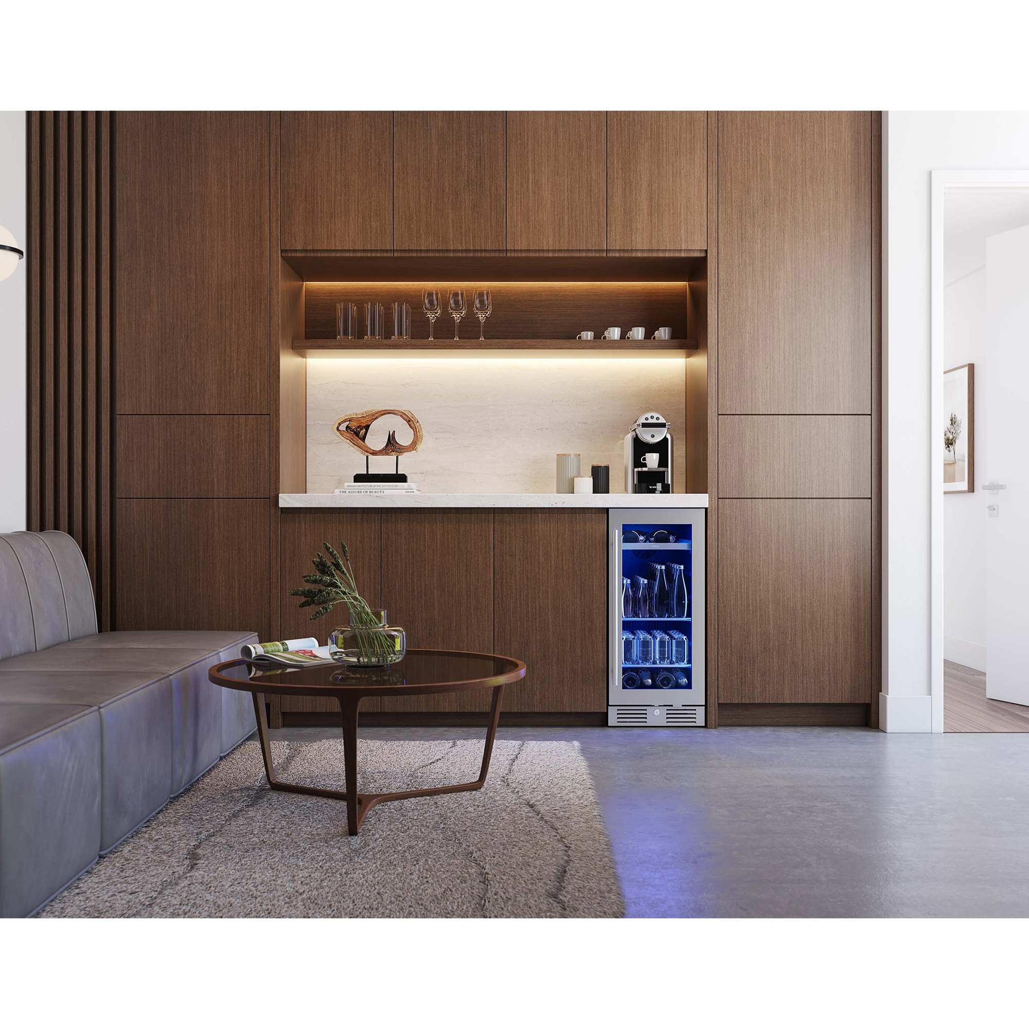 Zephyr Presrv Series 15 in. Built-In/Freestanding 3.4 cu. ft. Compact Beverage Center with Adjustable Shelves & Digital Control - Stainless Steel, , hires