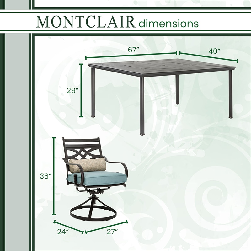 Hanover Montclair 7-Piece Dining Set with 6 Swivel Rockers - Ocean Blue, , hires