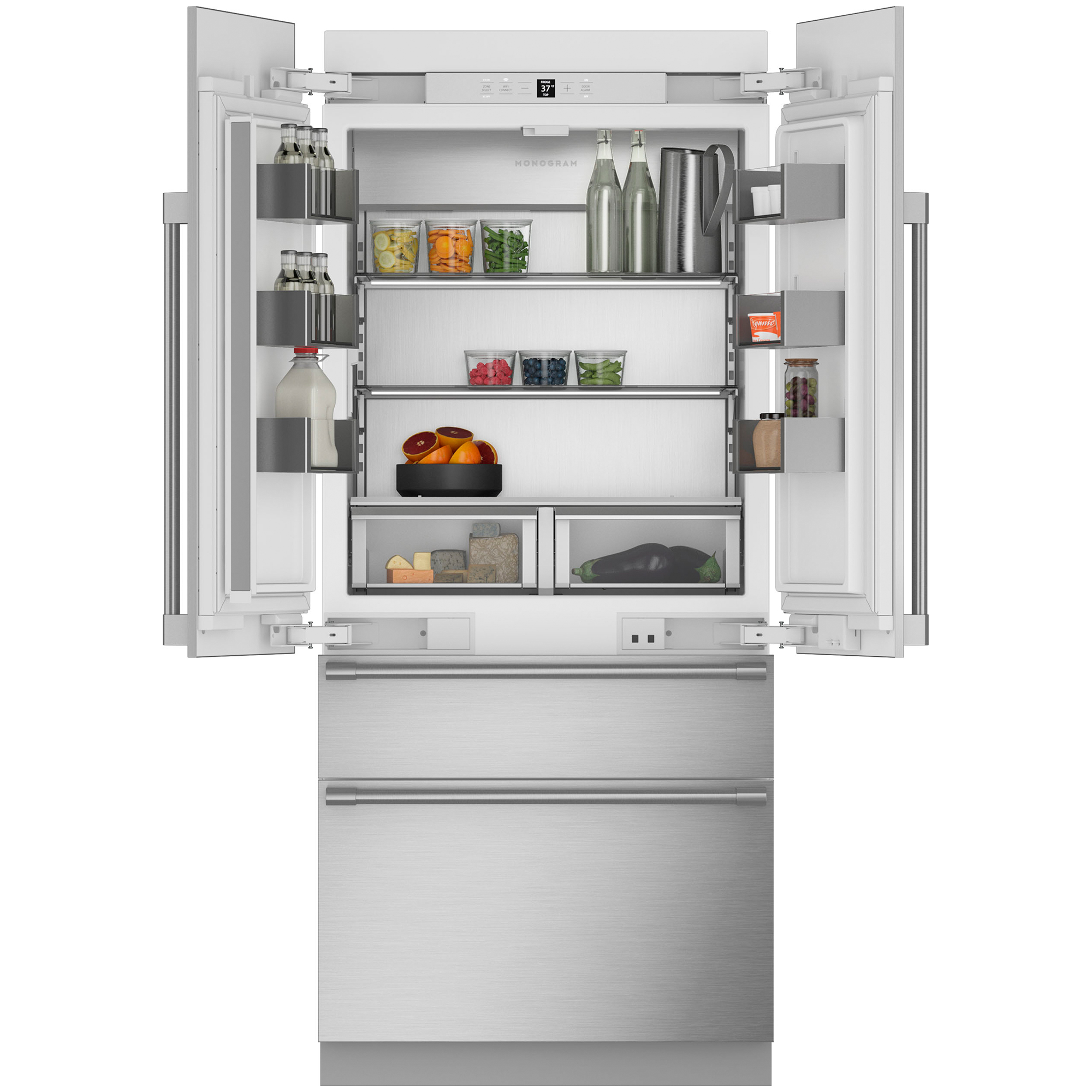 Monogram 36 in. 20.1 cu. ft. Built-In Smart Counter Depth 4-Door French ...
