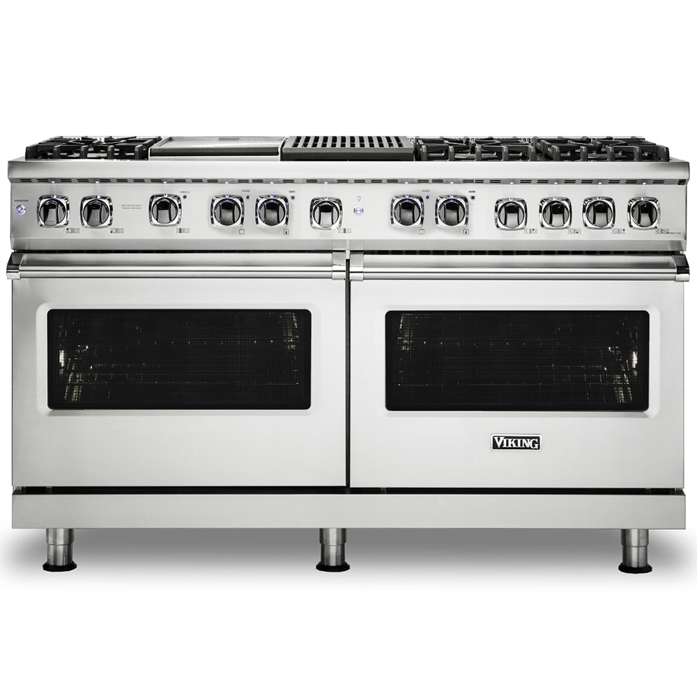 Viking 5 Series 60 in. 9.4 cu. ft. True European Convection Double Oven Dual Fuel Range with 6 Sealed Burners, Grill & Griddle - Stainless Steel, Stainless Steel, hires