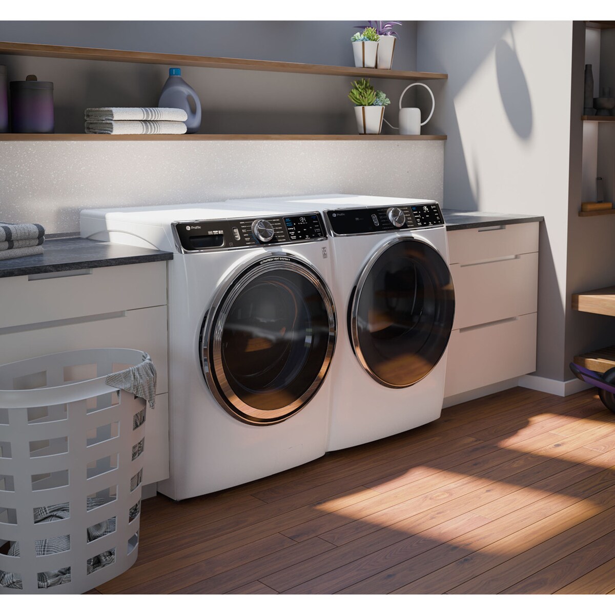 GE Profile 28 in. 7.8 cu. ft. Smart Stackable Electric Dryer with Sensor Dry, Sanitize & Steam Cycle - White, White, hires