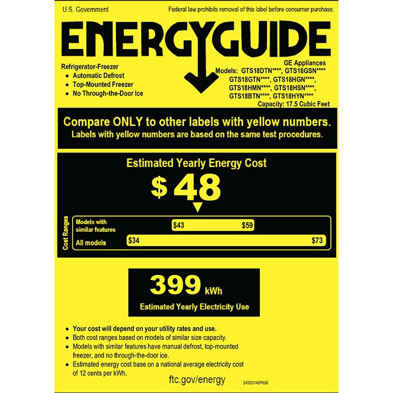 GE 28 in. 17.5 cu. ft. Top Freezer Refrigerator - Fingerprint Free Stainless Steel, Fingerprint Resistant Stainless, hires