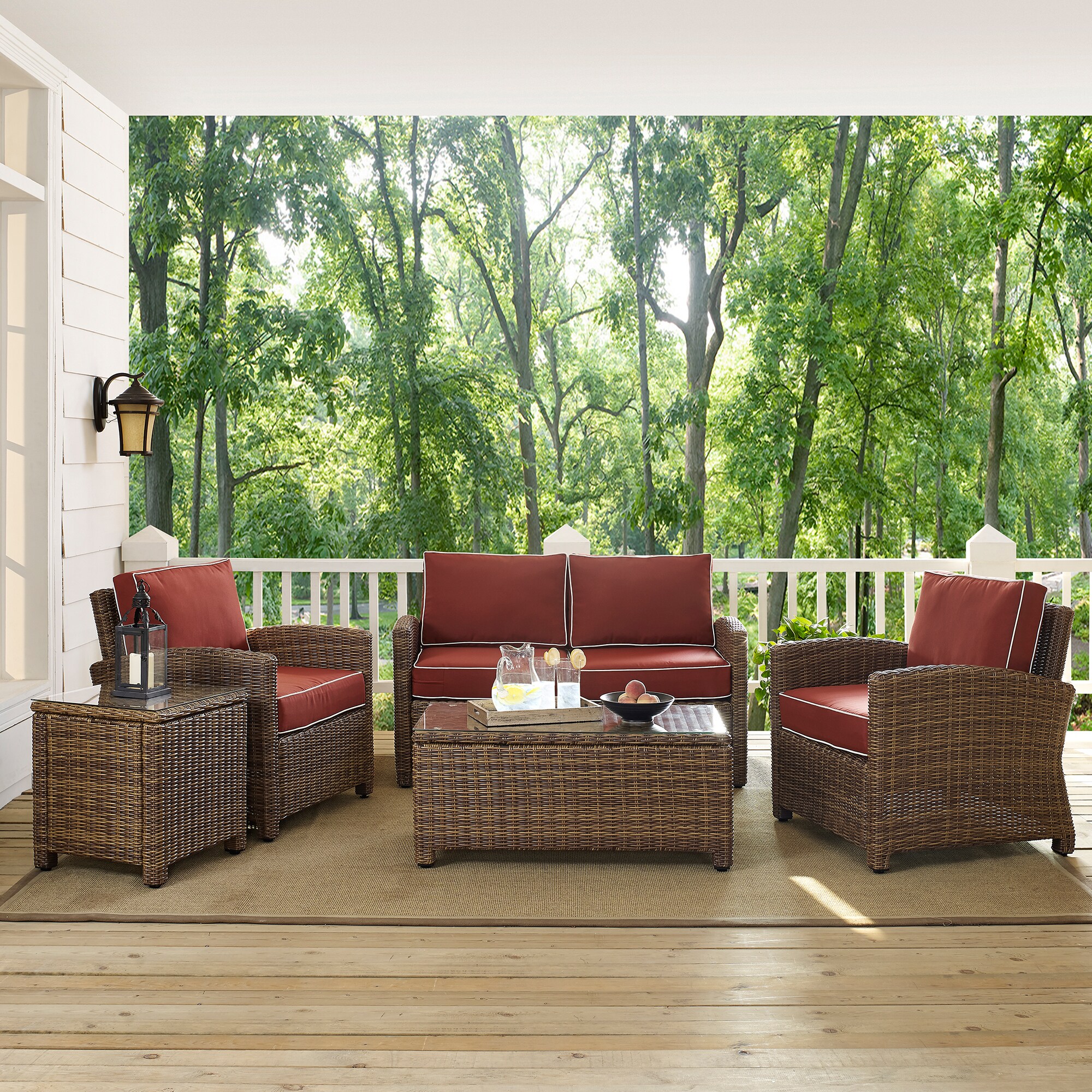 Crosley Bradenton 5 Piece Wicker Outdoor Conversation Set - Sangria, , hires