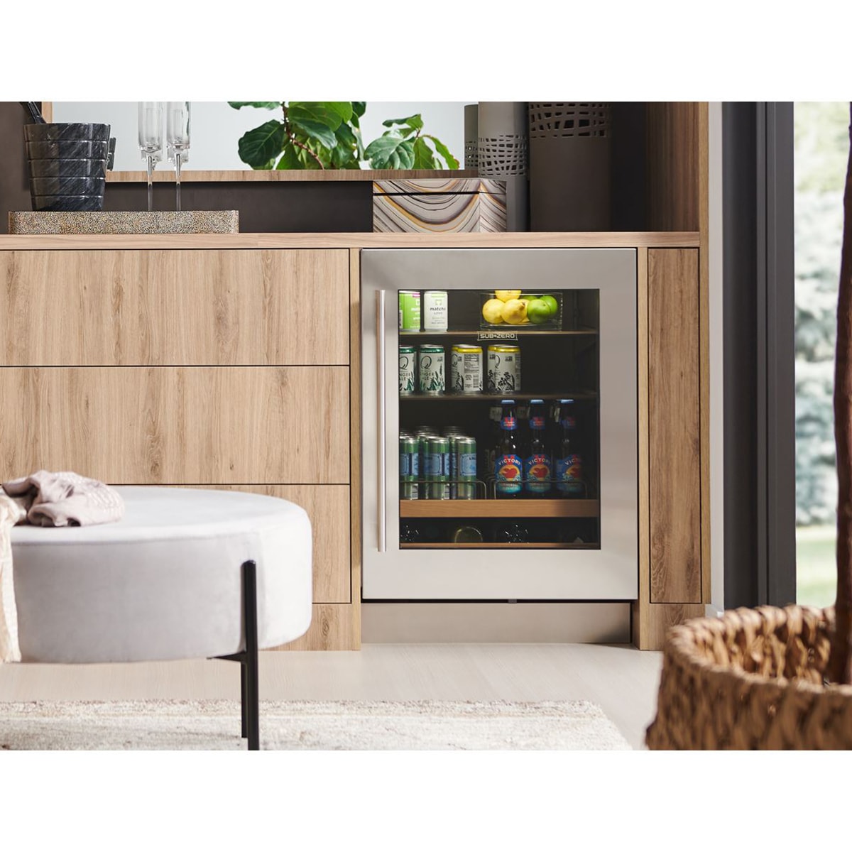 Sub-Zero Designer Series Undercounter 24 in. Right Hinge Stainless Steel Glass Door Panel with Tubular Handle, , hires