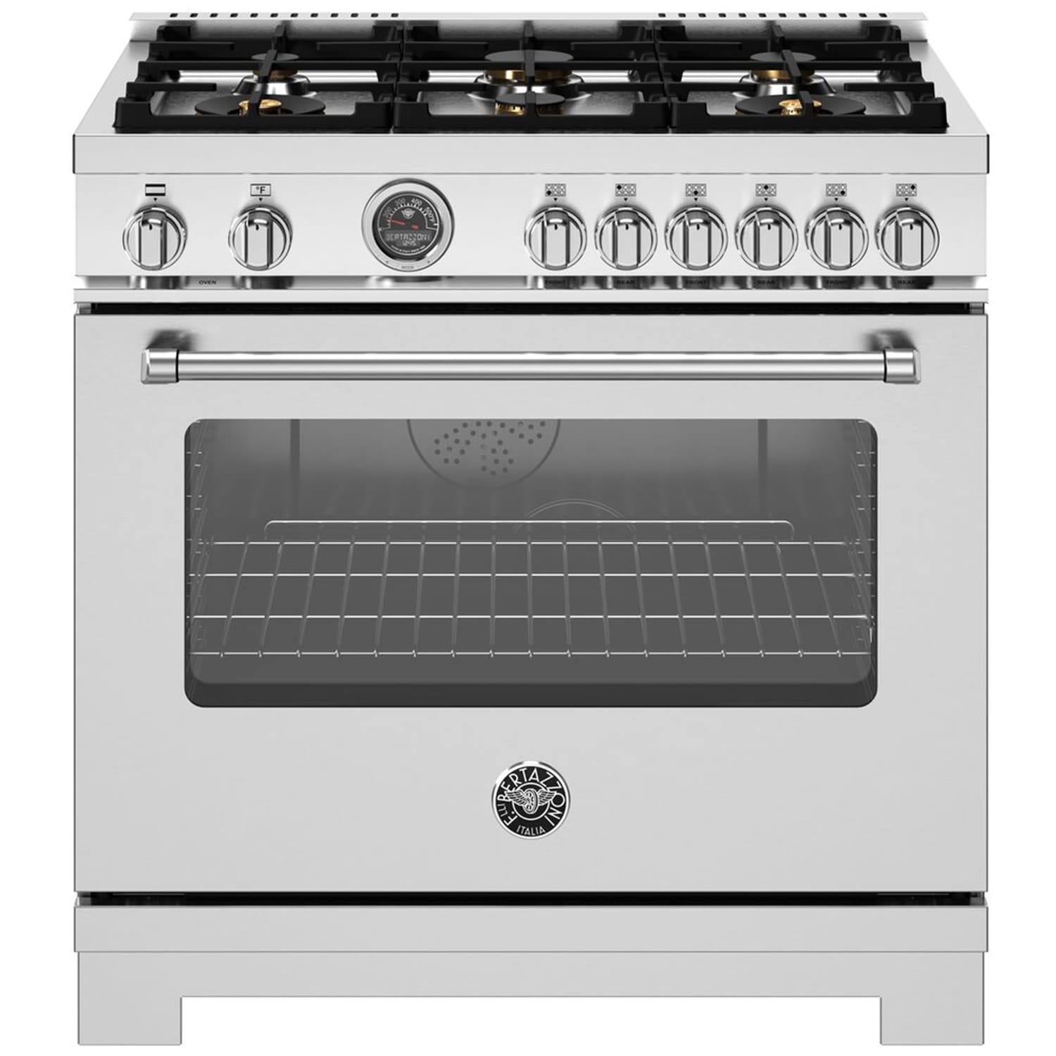 Bertazzoni Master Series 36 in. 5.7 cu. ft. Air Fry Dual Convection Dual Fuel Range with 6 Sealed Burners & Griddle - Stainless Steel, , hires