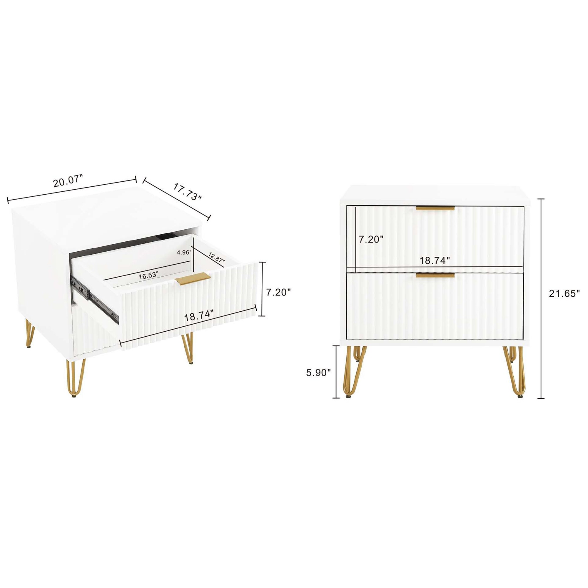 Manhattan Comfort DUMBO 2.0 Modern Nightstand with 2 Drawer & Metal Feet - White, White, hires