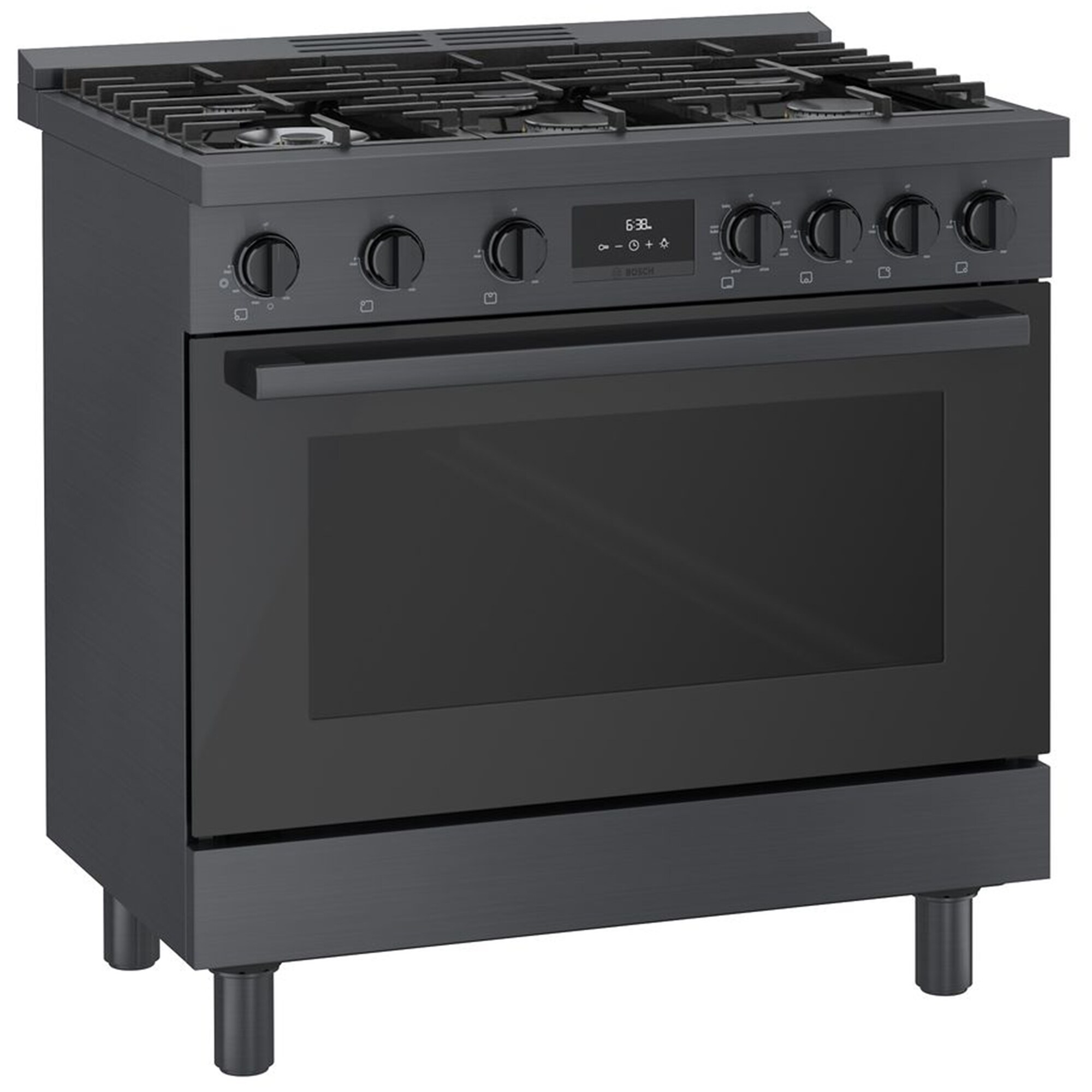 Bosch 800 Series 36 in. 3.7 cu. ft. True European Convection Dual Fuel Range with 6 Sealed Burners - Black Stainless Steel, , hires