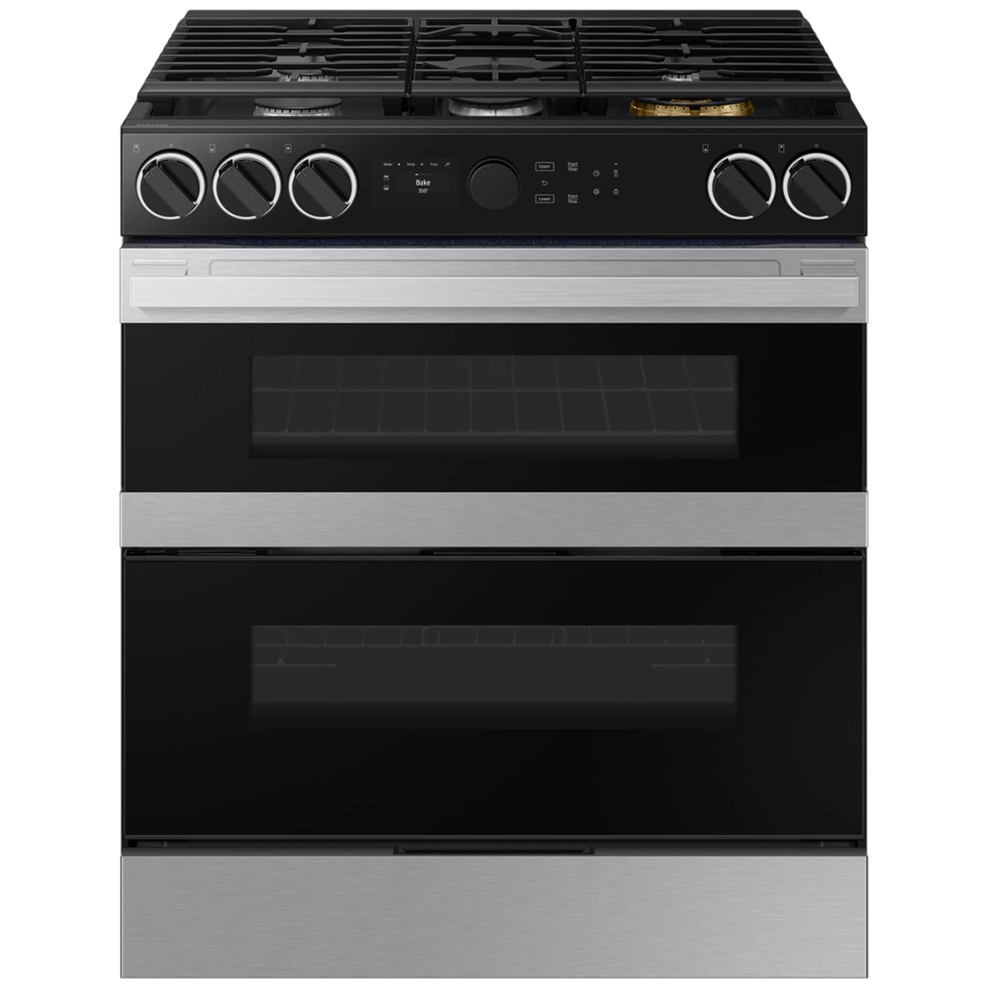 Samsung Bespoke 30 in. 6.1 cu. ft. Smart Air Fry True European Convection Double Oven Slide-In Dual Fuel Range with 5 Sealed Burners & Griddle - Stainless Steel, , hires