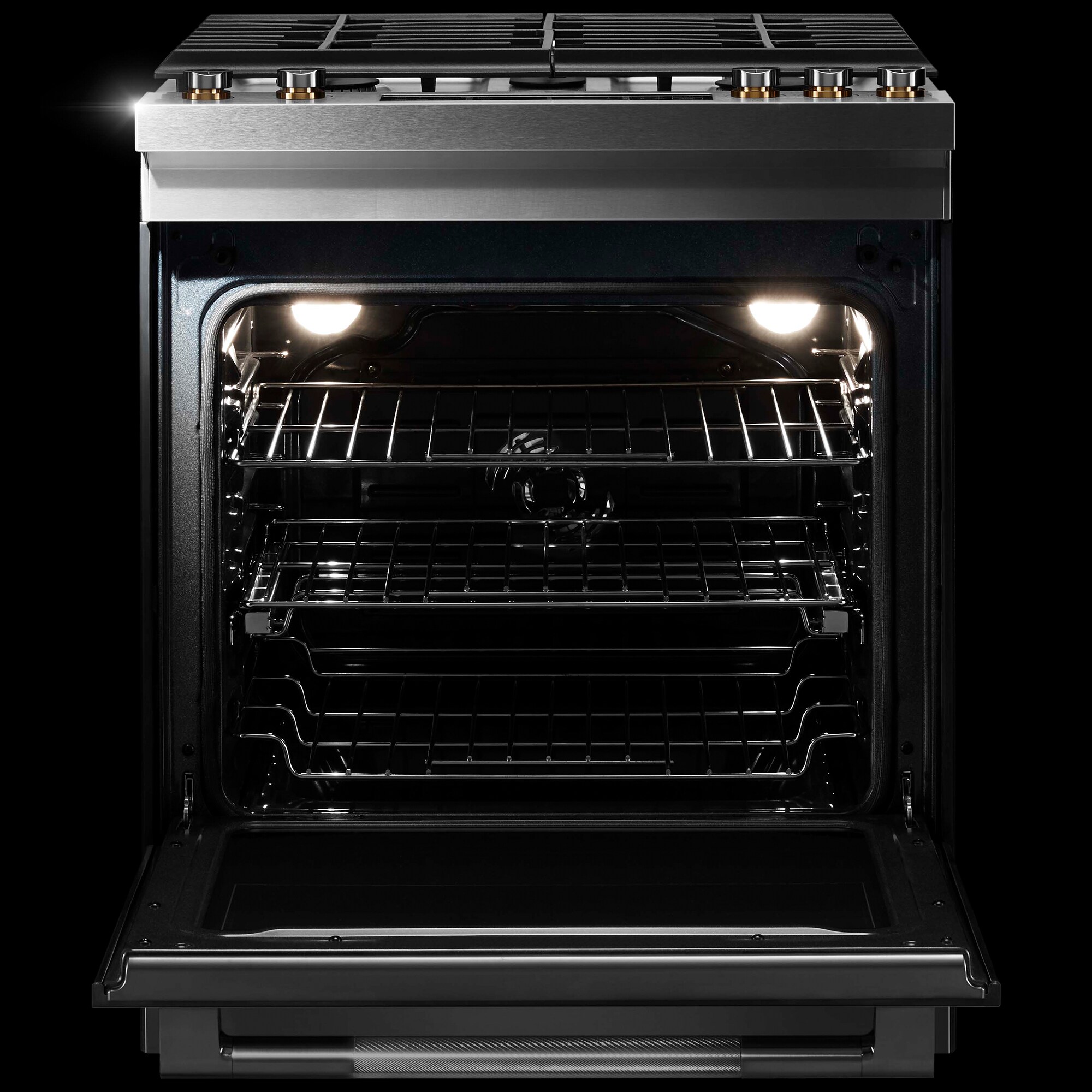 JennAir 30 in. 6.8 cu. ft. Air Fry True European Convection Slide-In Dual Fuel Range with 5 Sealed Burners - Stainless Steel, , hires