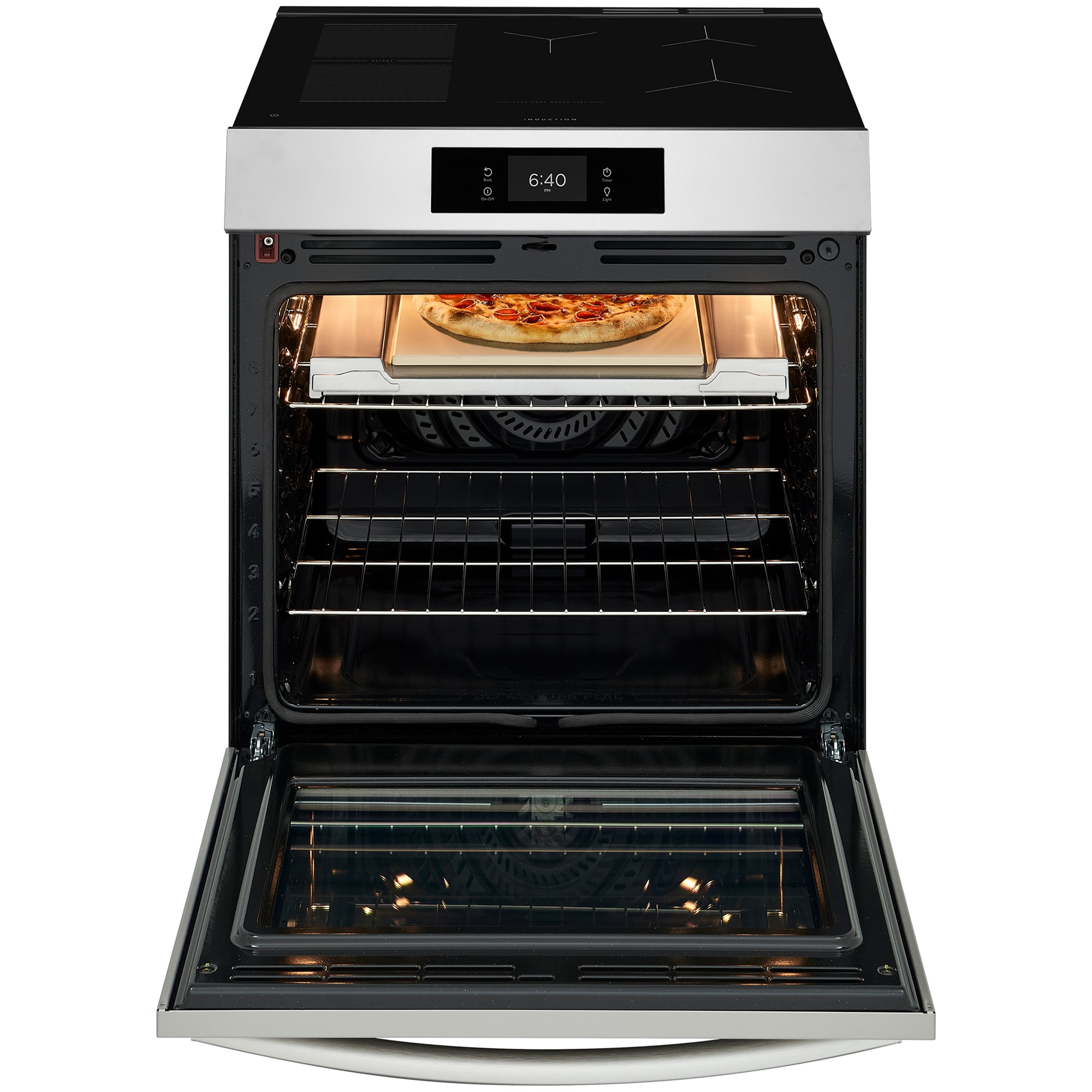 Frigidaire Gallery 30 in. 6.2 cu. ft. Air-Fry True European Convection Steam Oven Electric Range with Stone-Baked Pizza, 5 Induction Burners - Stainless Steel, , hires