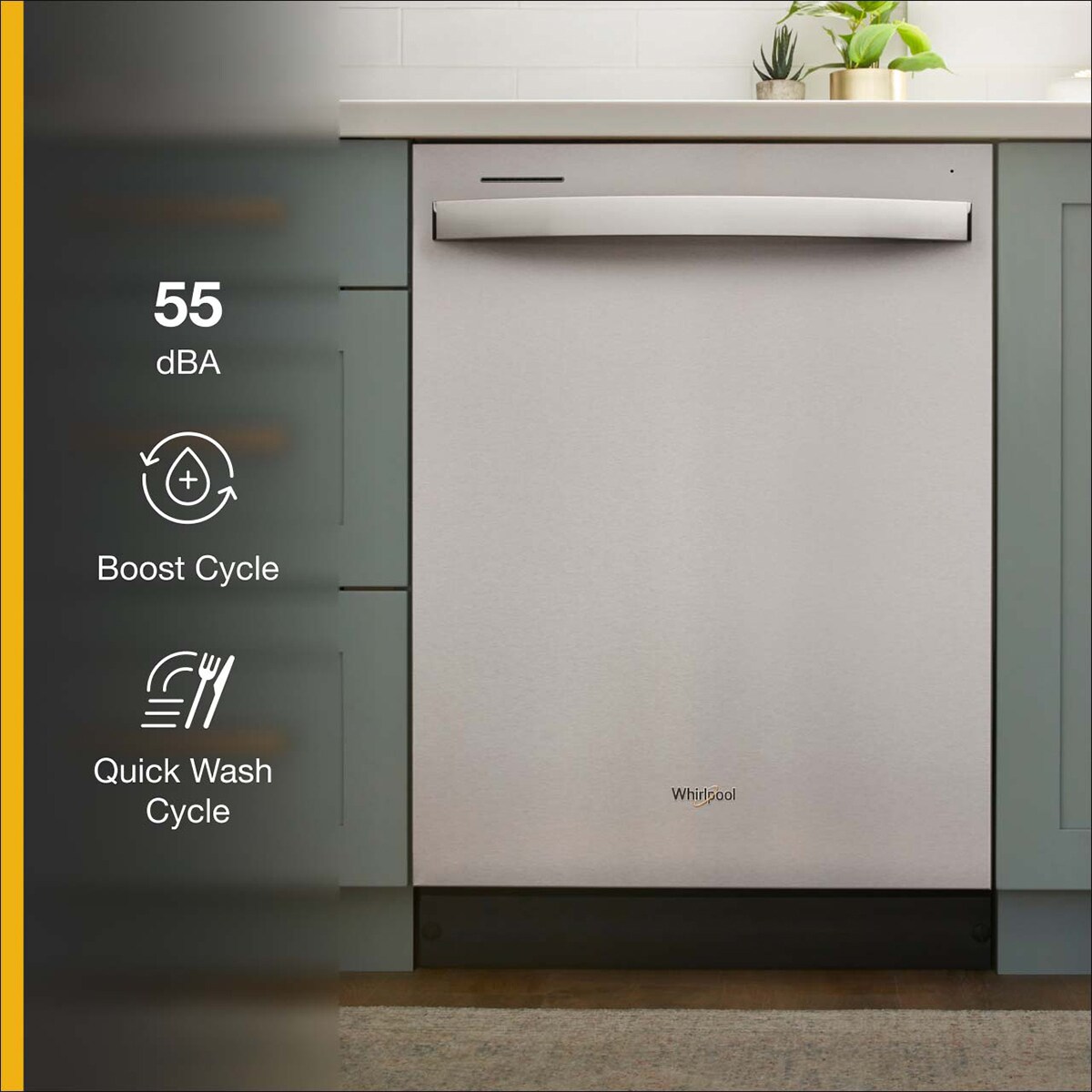 Whirlpool 24 in. Top Control Dishwasher with 55 dBa Sound Level - Monochromatic Stainless Steel, , hires