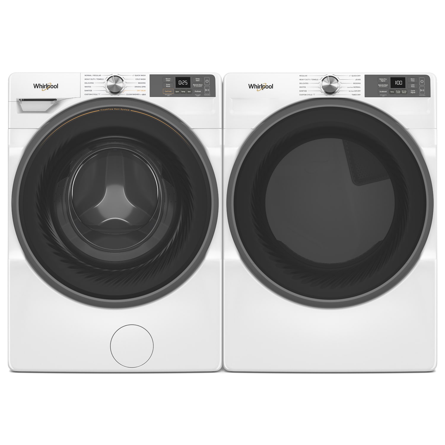 Whirlpool 27 in. 4.5 cu. ft. Smart Stackable Front Load Washer with FreshFlow Vent System, Sanitize & Steam Cycle - White, White, hires
