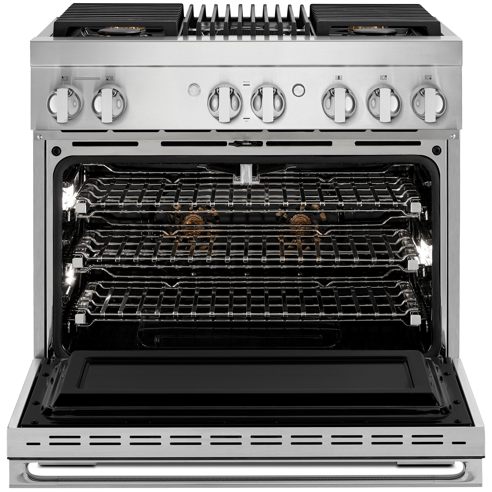 JennAir Noir Series 36 in. 5.1 cu. ft. Smart True European Convection Dual Fuel Range with 4 Sealed Burners & Grill - Stainless Steel, , hires