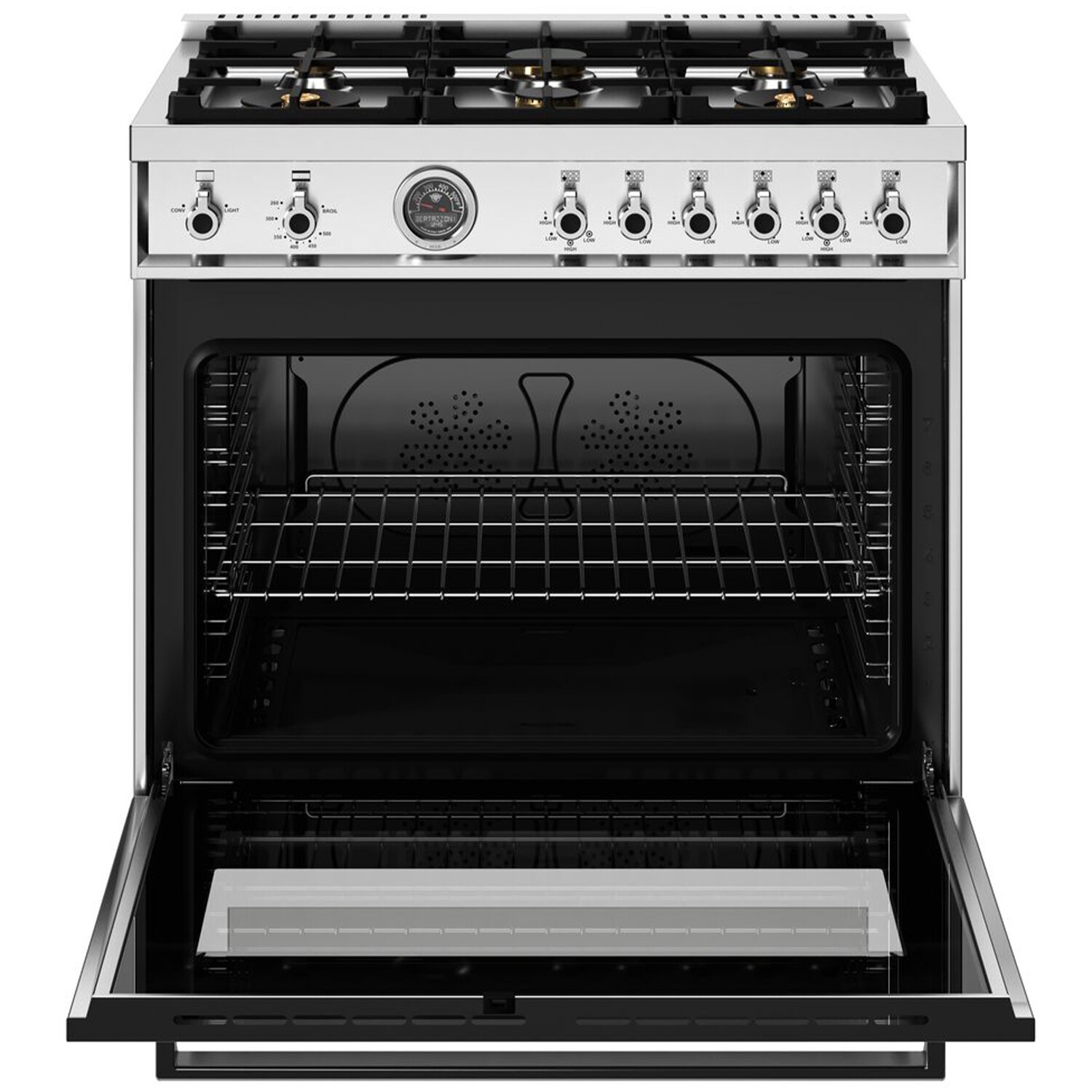 Bertazzoni Professional Series 36 in. 5.9 cu. ft. Dual Convection Gas Range with 6 Sealed Burners & Griddle - Stainless Steel, Stainless Steel, hires
