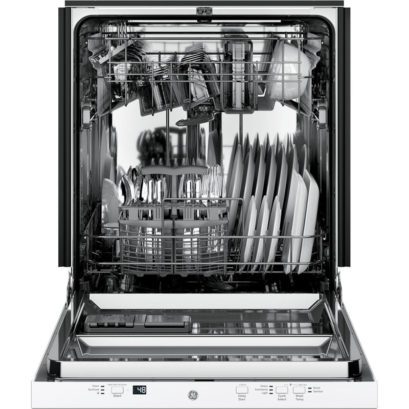 GE 24 in. Top Control Flush-Mount Dishwasher with 51 dBa Sound Level, Condensate Dry & Pocket Handle - White, White, hires