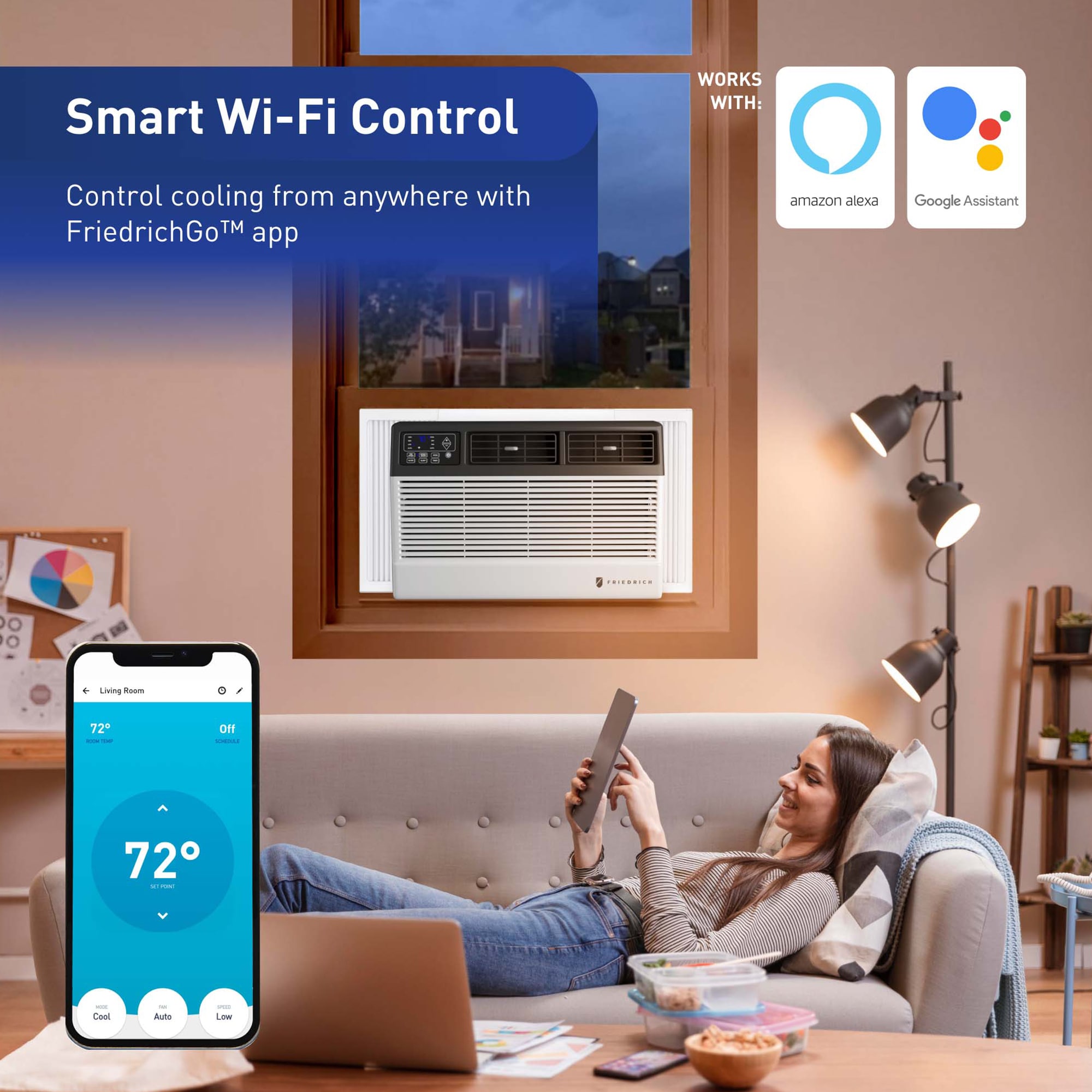 Friedrich Chill Premier Series 8,000 BTU 115V Smart Window/Wall Air Conditioner with Electric Heat, 3 Fan Speeds, Remote Control - White, , hires