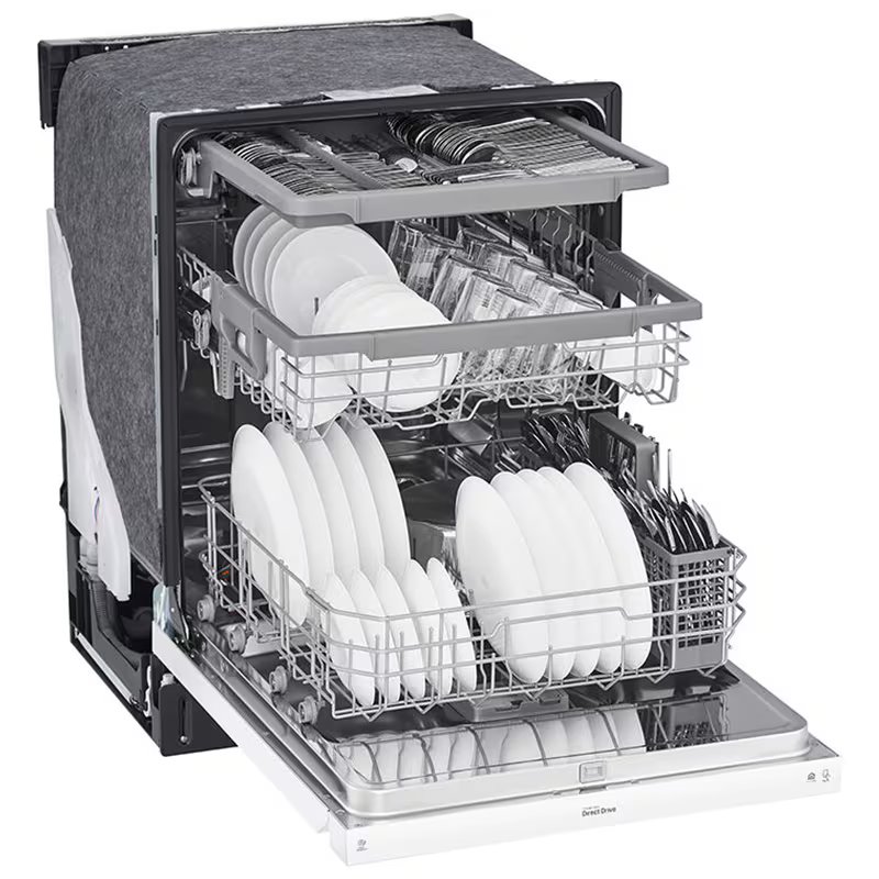 LG 24 in. Front Control Dishwasher with 48 dBa Sound Level, 3rd-Rack, Dynamic Dry & Pocket - White, White, hires