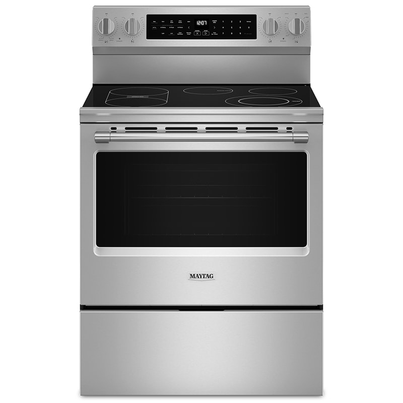 Maytag 30 in. 5.3 cu. ft. Smart Air Fry Standard Convection Electric Range with Radiant Burners, Grill & Griddle - Fingerprint Resistant Stainless, , hires