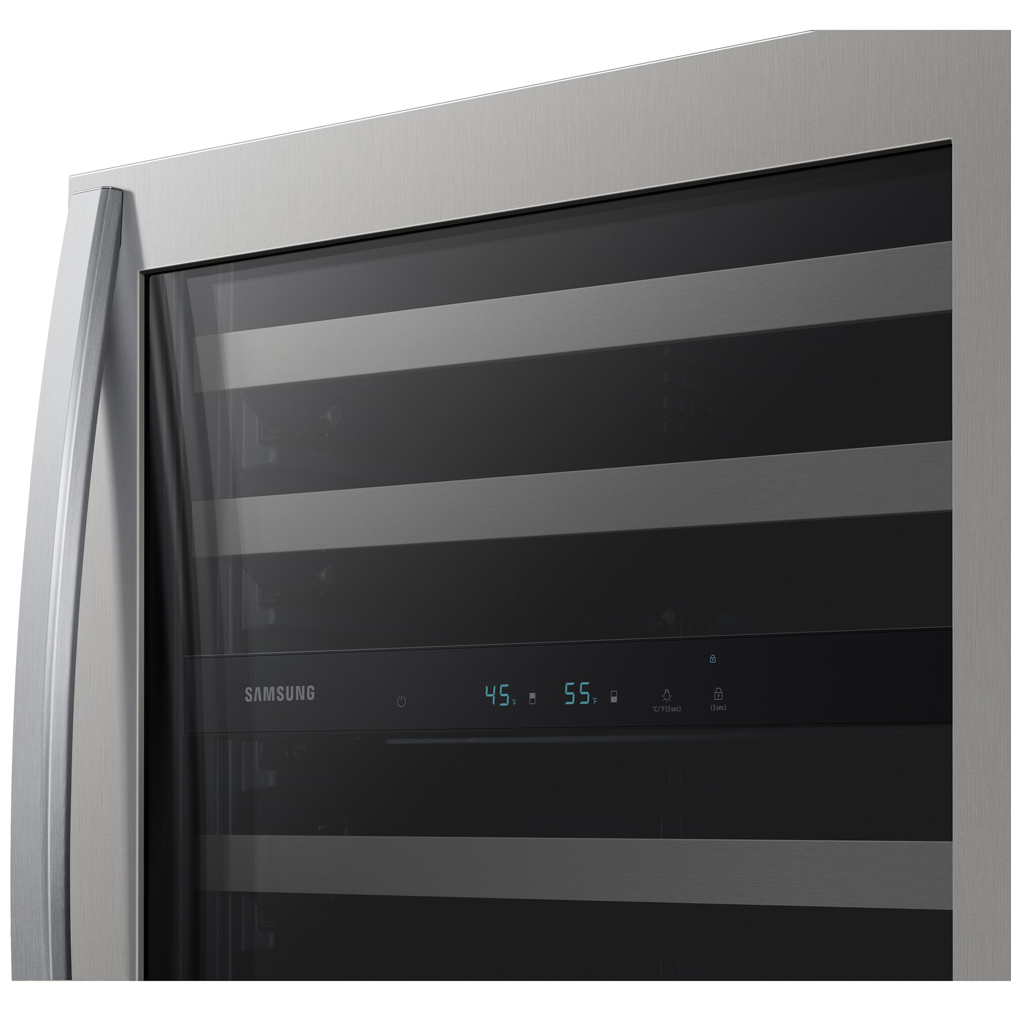 Samsung 24 in. Undercounter Wine Cooler with Wire Racks, Dual Temperature Zones & 51 Bottle Capacity - Stainless Steel, , hires