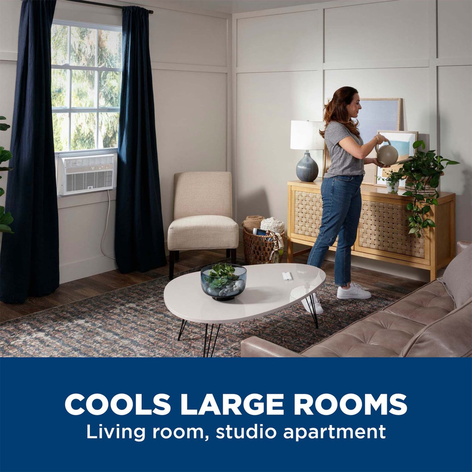 GE 14,000 BTU 115V Smart Window Air Conditioner with 3 Fan Speeds, Sleep Mode & Remote Control - White, , hires