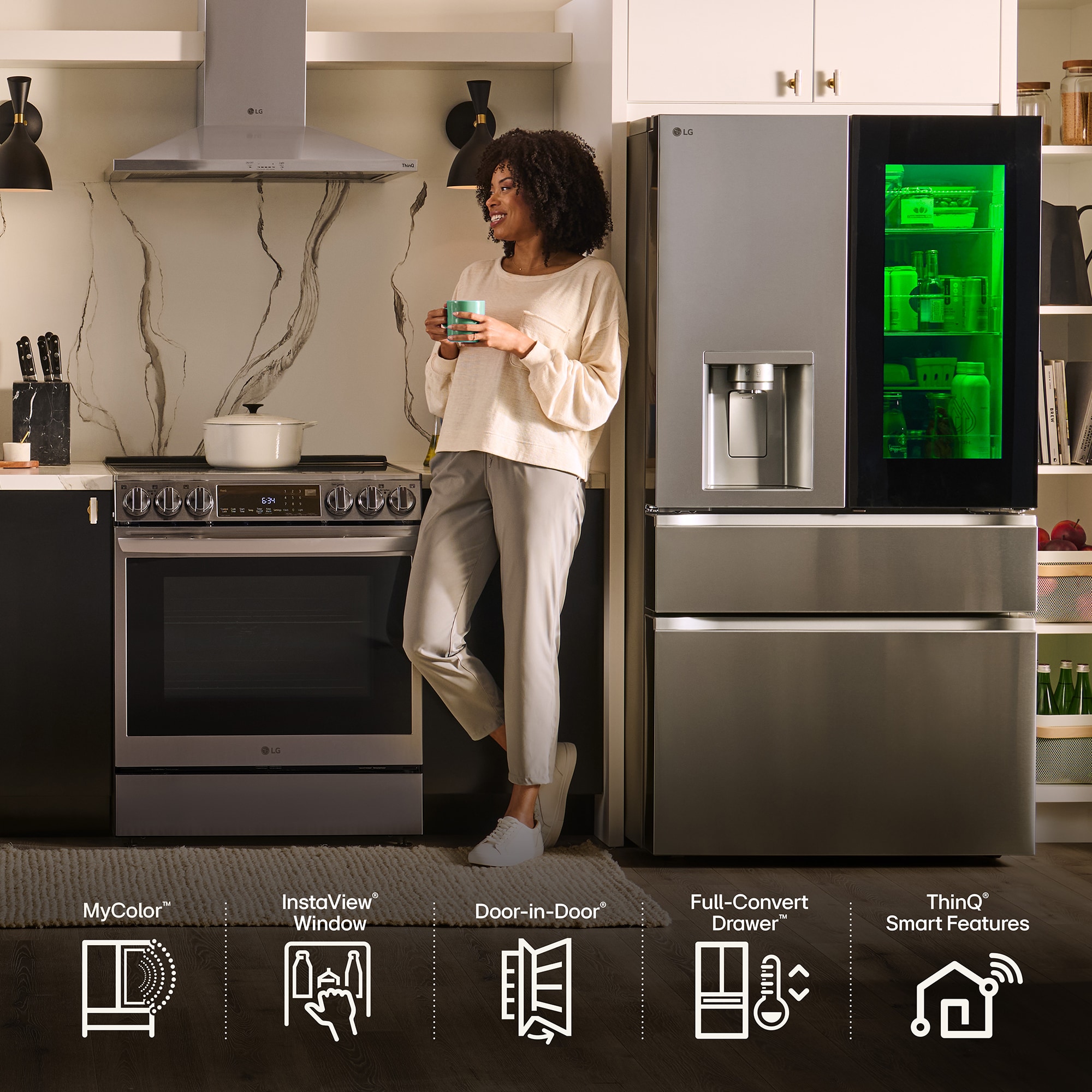LG 36 in. 28.6 cu. ft. Smart 4-Door French Door Refrigerator with MyColor InstaView, Ice & Water Dispenser - PrintProof Stainless Steel, , hires