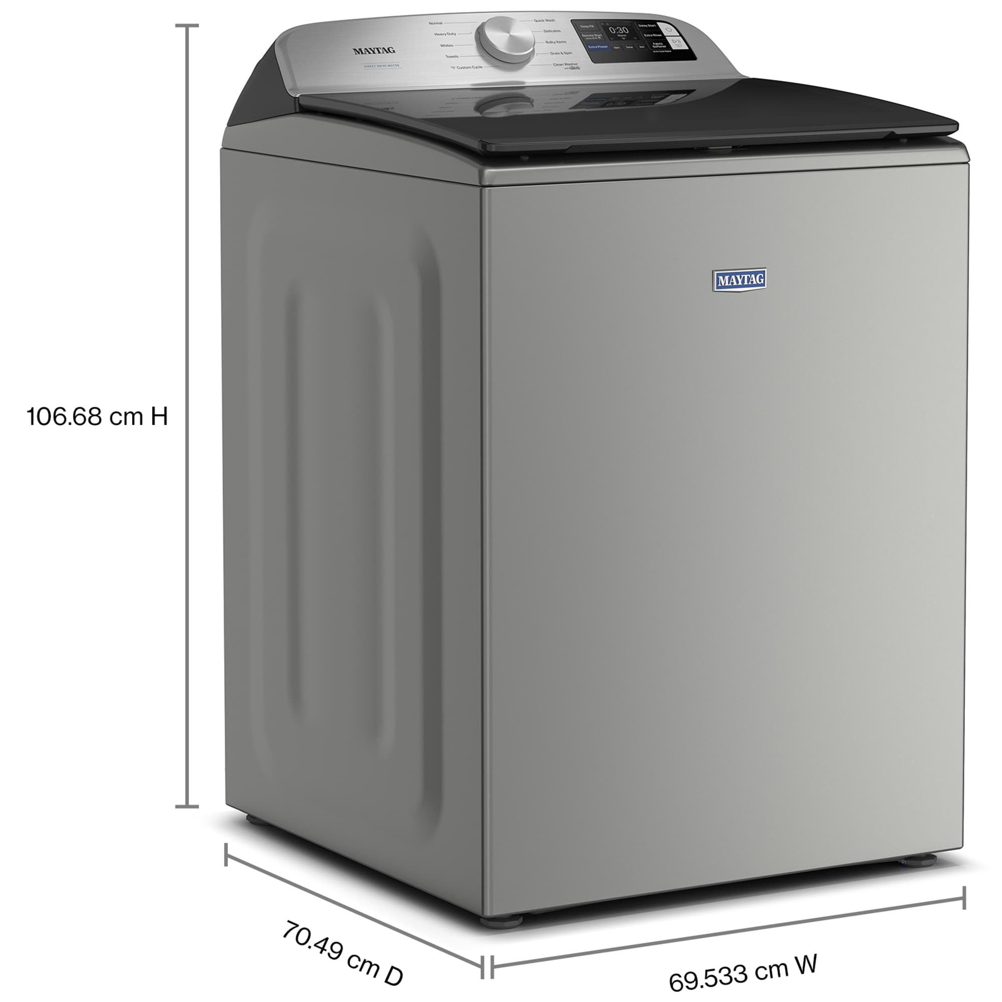 Maytag 27 in. 5.3 cu. ft. Smart Top Load Washer with Impeller & Extra Power - Classic SIlver, Classic Silver, hires