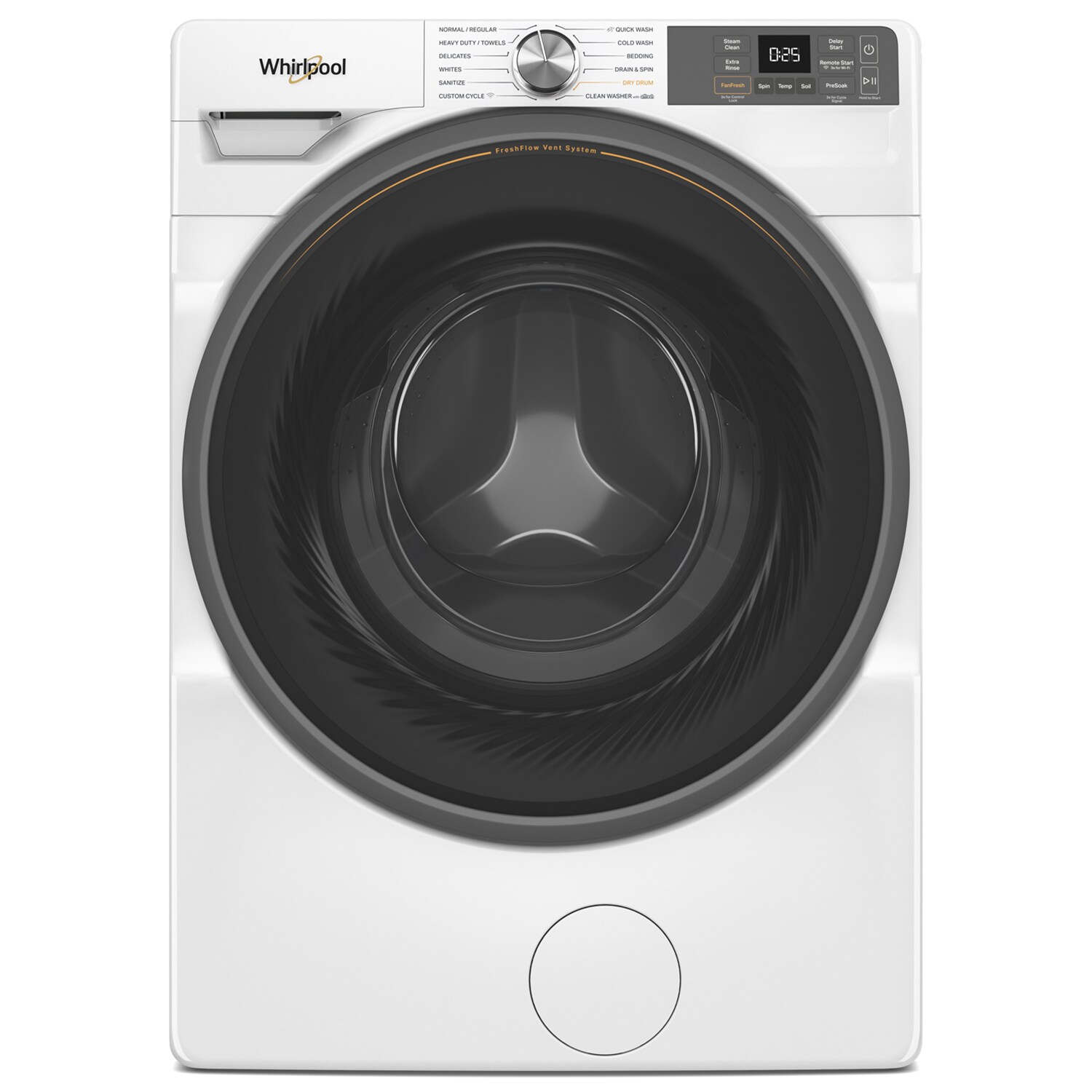 Whirlpool 27 in. 4.5 cu. ft. Smart Stackable Front Load Washer with FreshFlow Vent System, Sanitize & Steam Cycle - White, White, hires