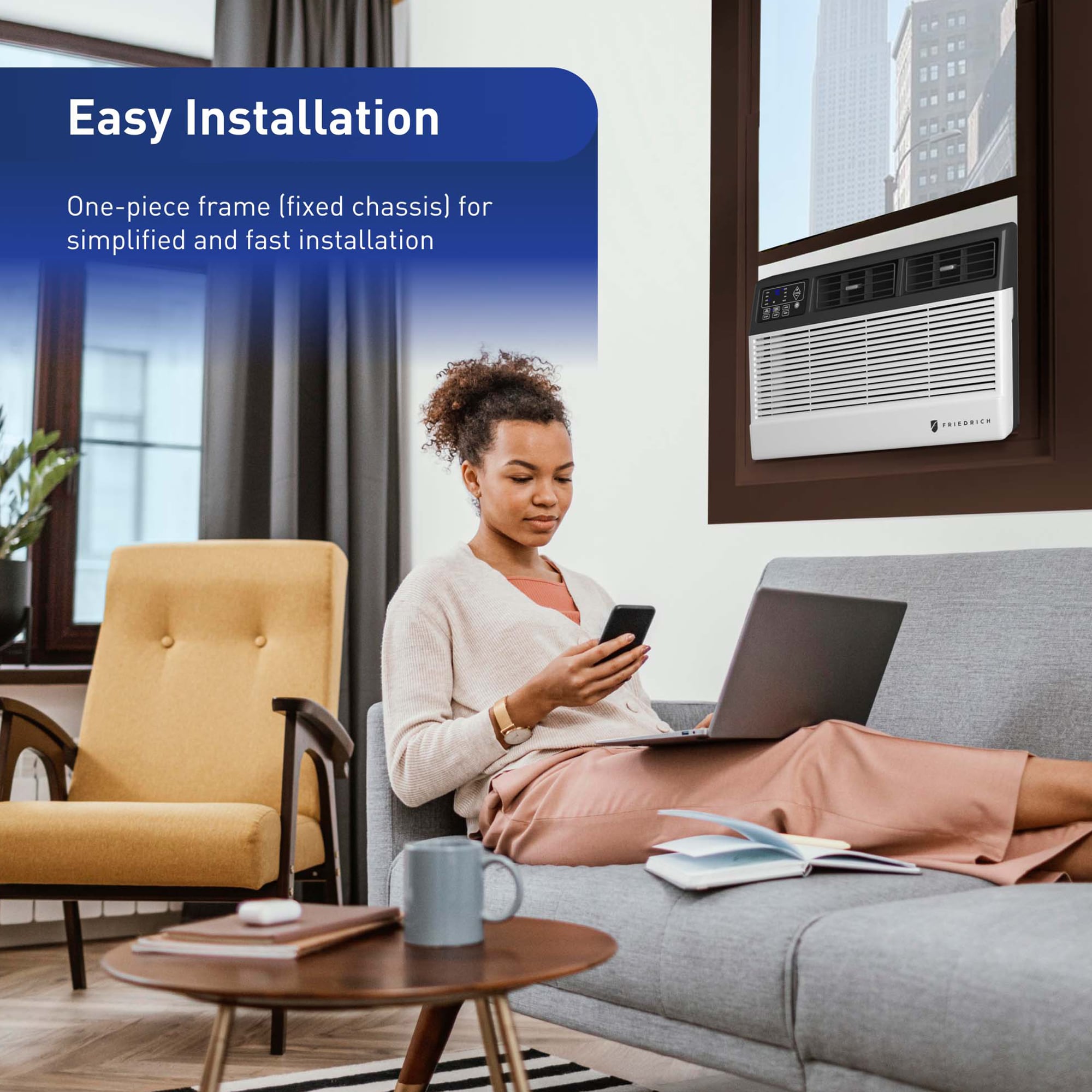 Friedrich Chill Premier Series 8,000 BTU 115V Smart Window/Wall Air Conditioner with Electric Heat, 3 Fan Speeds, Remote Control - White, , hires