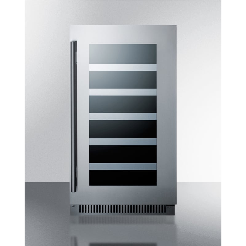 Summit Classic Collection 18 in. Undercounter Wine Cooler with Wood Racks, Single Temperature Zone & 29 Bottle Capacity - Stainless Steel, , hires