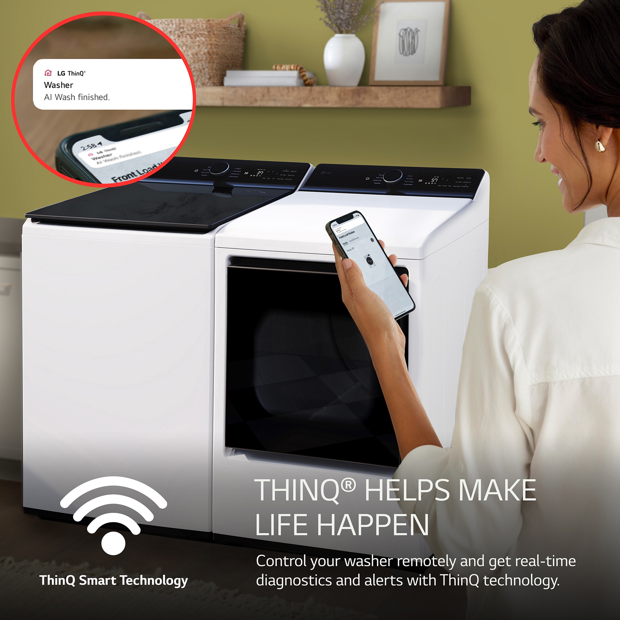LG 27 in. 5.3 cu. ft. Smart Top Load Washer with Agitator, TurboWash3D Technology & AI Sensing - Alpine White, Alpine White, hires
