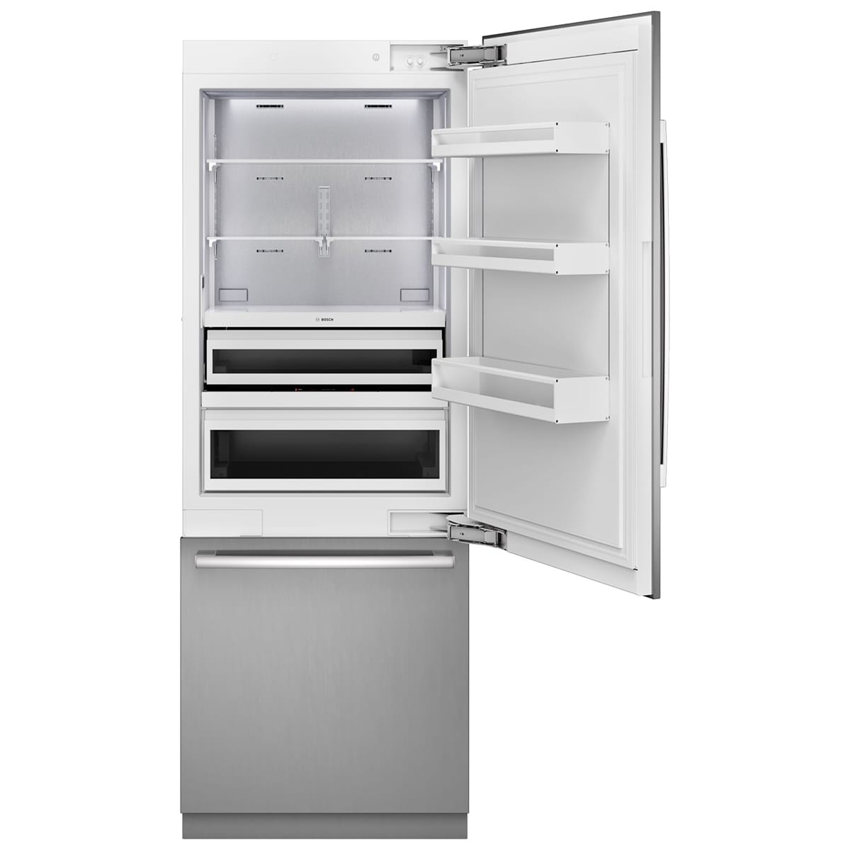 Bosch Benchmark Series 30 in. 16.5 cu. ft. Built-In Smart Counter Depth Bottom Freezer Refrigerator with Internal Water Dispenser - Stainless Steel, , hires