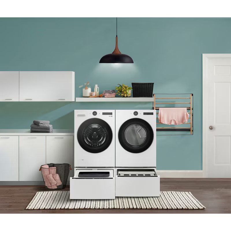 LG 27 in. 7.4 cu. ft. Smart Stackable Electric Dryer with AI Sensor Dry, Turbo Steam, Sanitize & Steam Cycle - White, White, hires