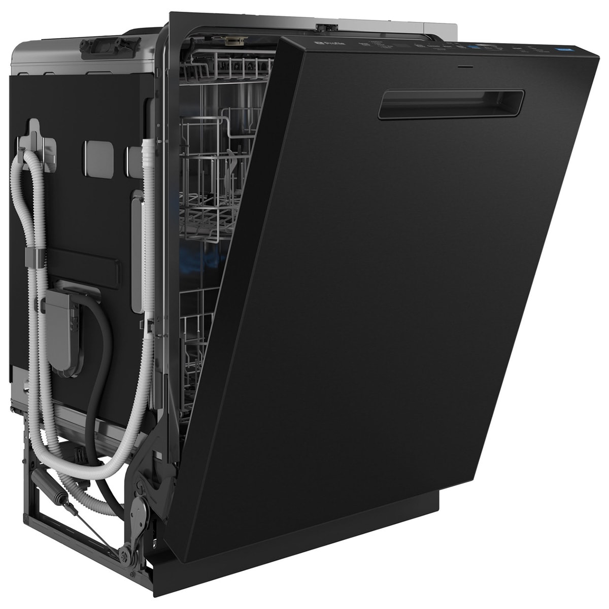 GE Profile 24 in. Top Control Flush-Mount Smart Dishwasher with 42 dBa Sound Level, 3rd-Rack, Twin Turbo Dry Boost & Pocket Handle - Fingerprint resistant Black Stainless, , hires