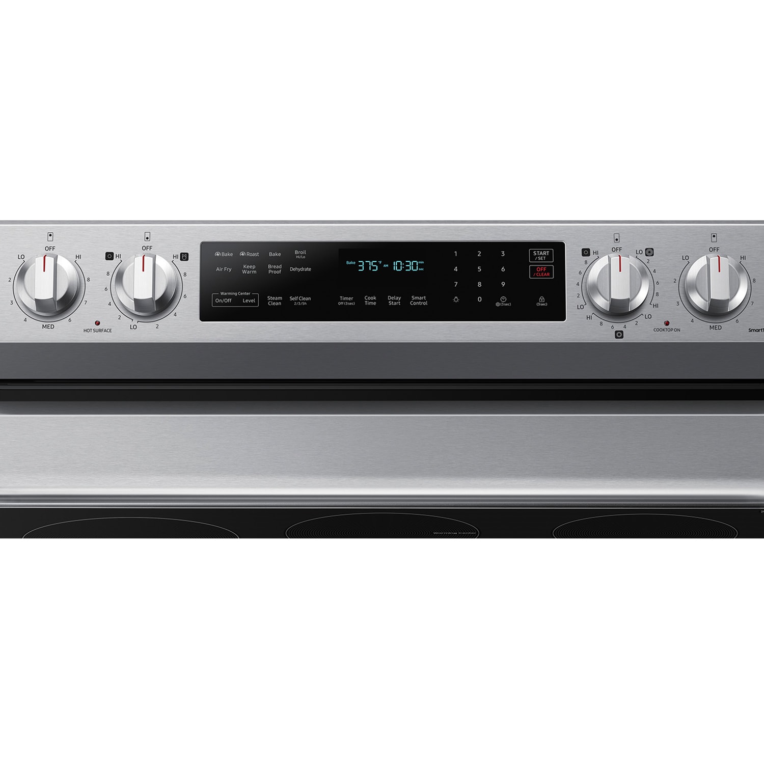 Samsung 30 in. 6.3 cu. ft. Smart Air-Fry True European Convection Electric Range with Radiant Burners & Griddle - Stainless Steel, , hires