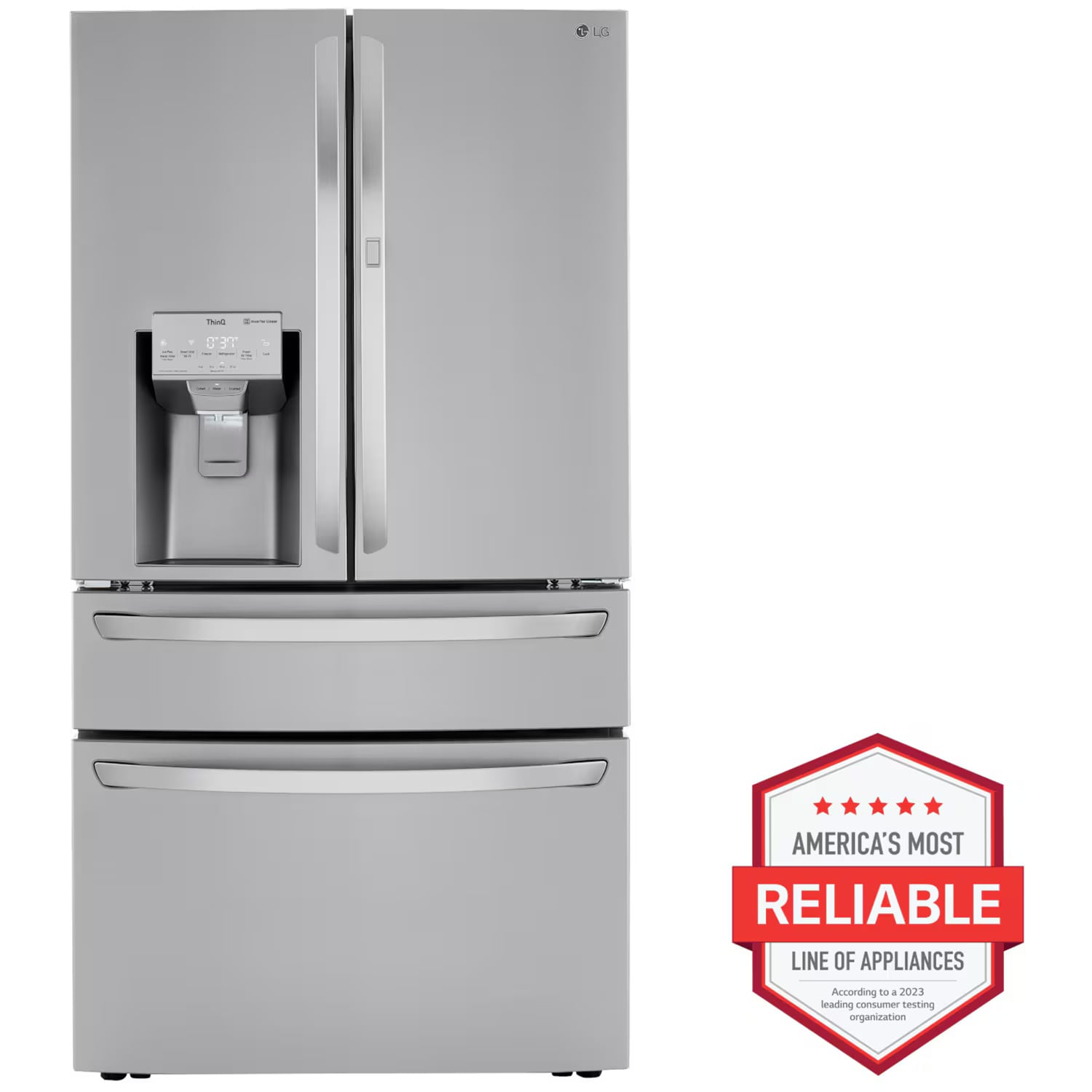 LG 36 in. 22.5 cu. ft. Smart Counter Depth 4-Door French Door Refrigerator with Ice & Water Dispenser - PrintProof Stainless Steel, PrintProof Stainless Steel, hires