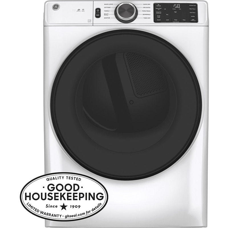 GE 28 in. 7.8 cu. ft. Smart Stackable Electric Dryer with Sanitize Cycle & Sensor Dry - White, White, hires