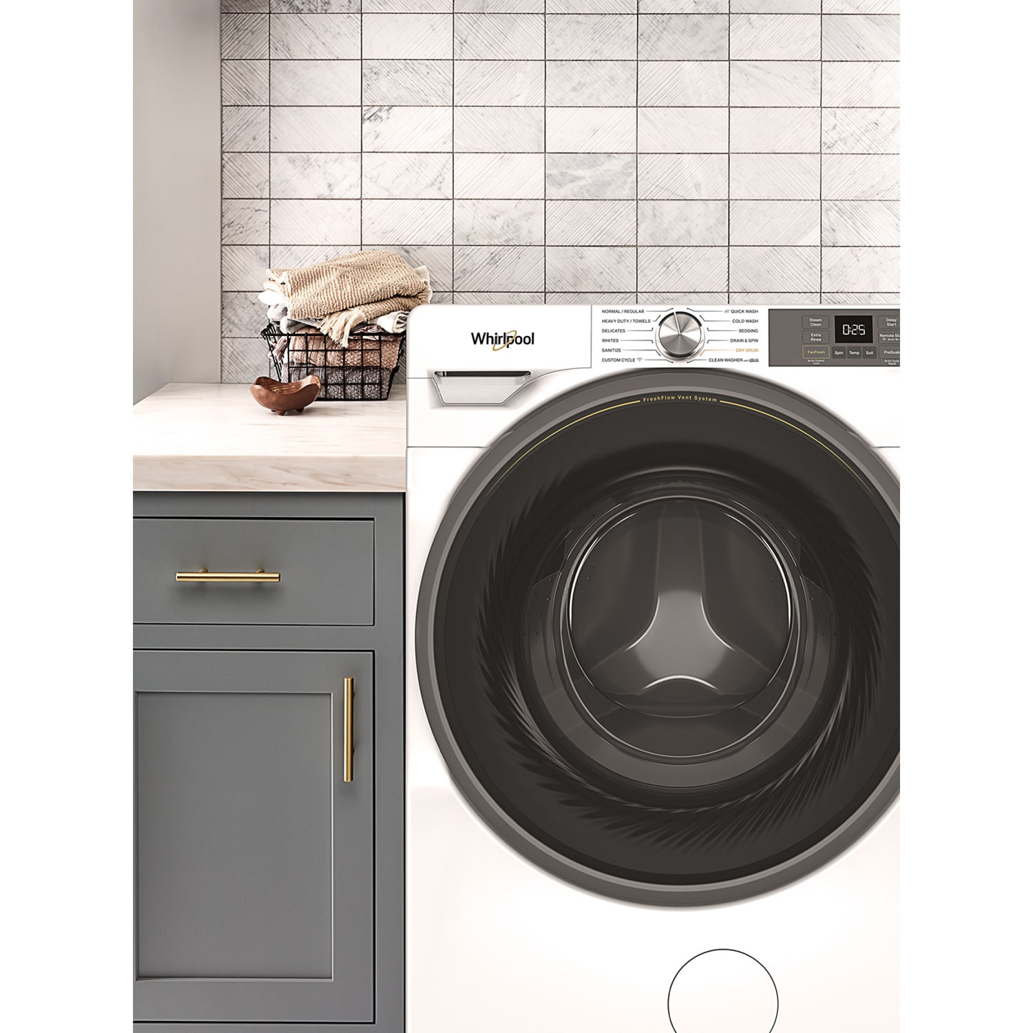 Whirlpool 27 in. 4.5 cu. ft. Smart Stackable Front Load Washer with FreshFlow Vent System, Sanitize & Steam Cycle - White, White, hires