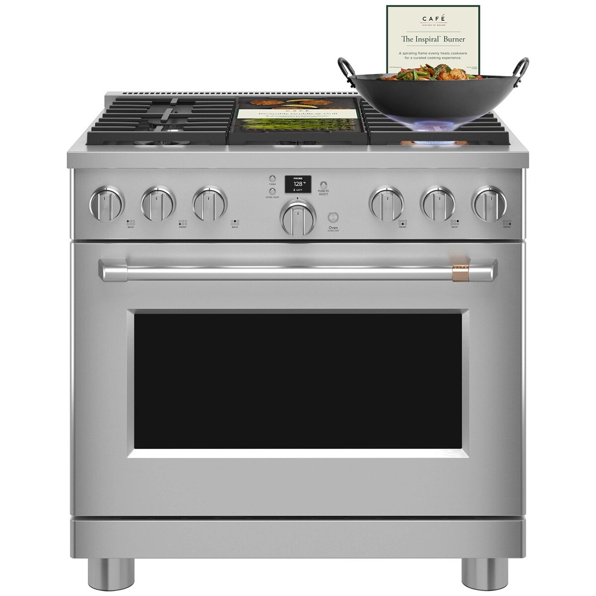 Cafe 36 in. 5.7 cu. ft. Smart Air Fry True European Convection Dual Fuel Range with 6 Sealed Burners - Stainless Steel, Stainless Steel, hires