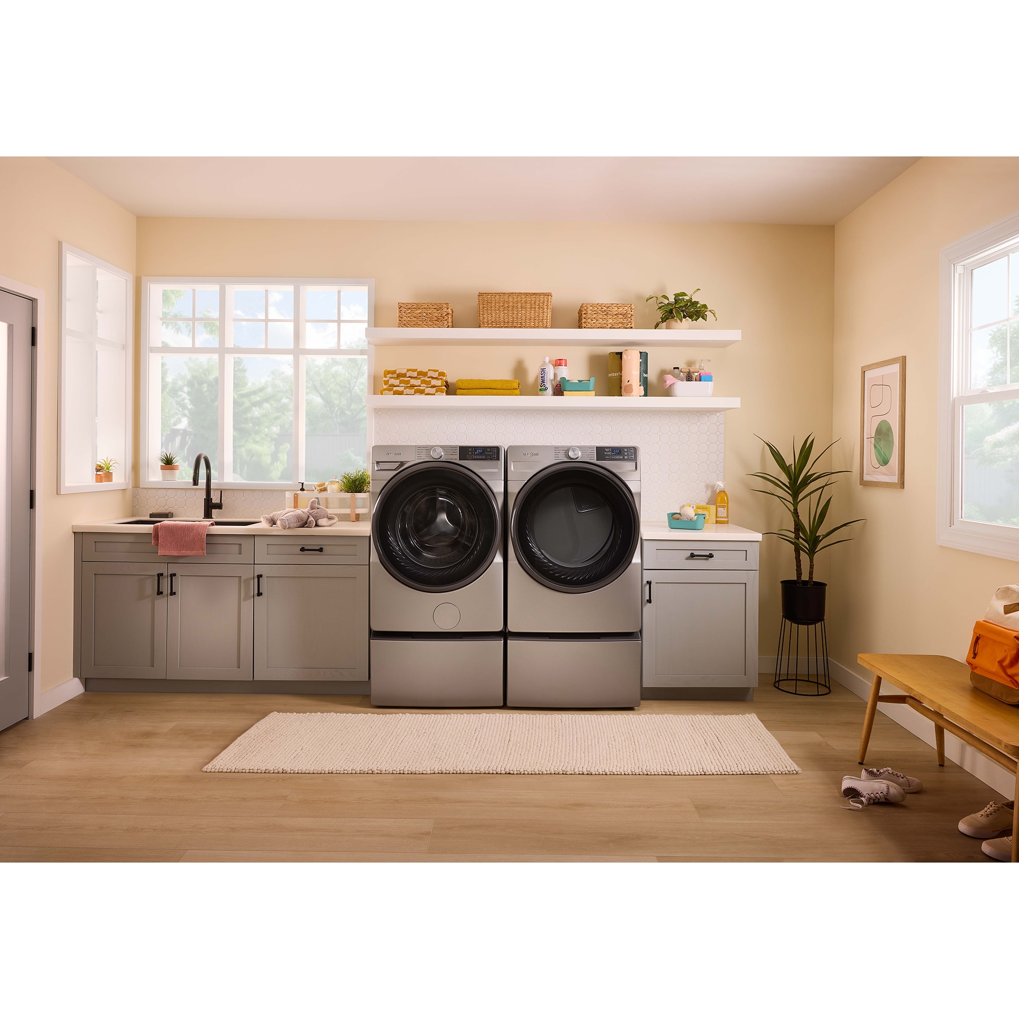 Whirlpool 27 in. 7.4 cu. ft. Smart Stackable Electric Dryer with Sensor Dry & Sanitize Cycle - Radiant Silver, Silver, hires