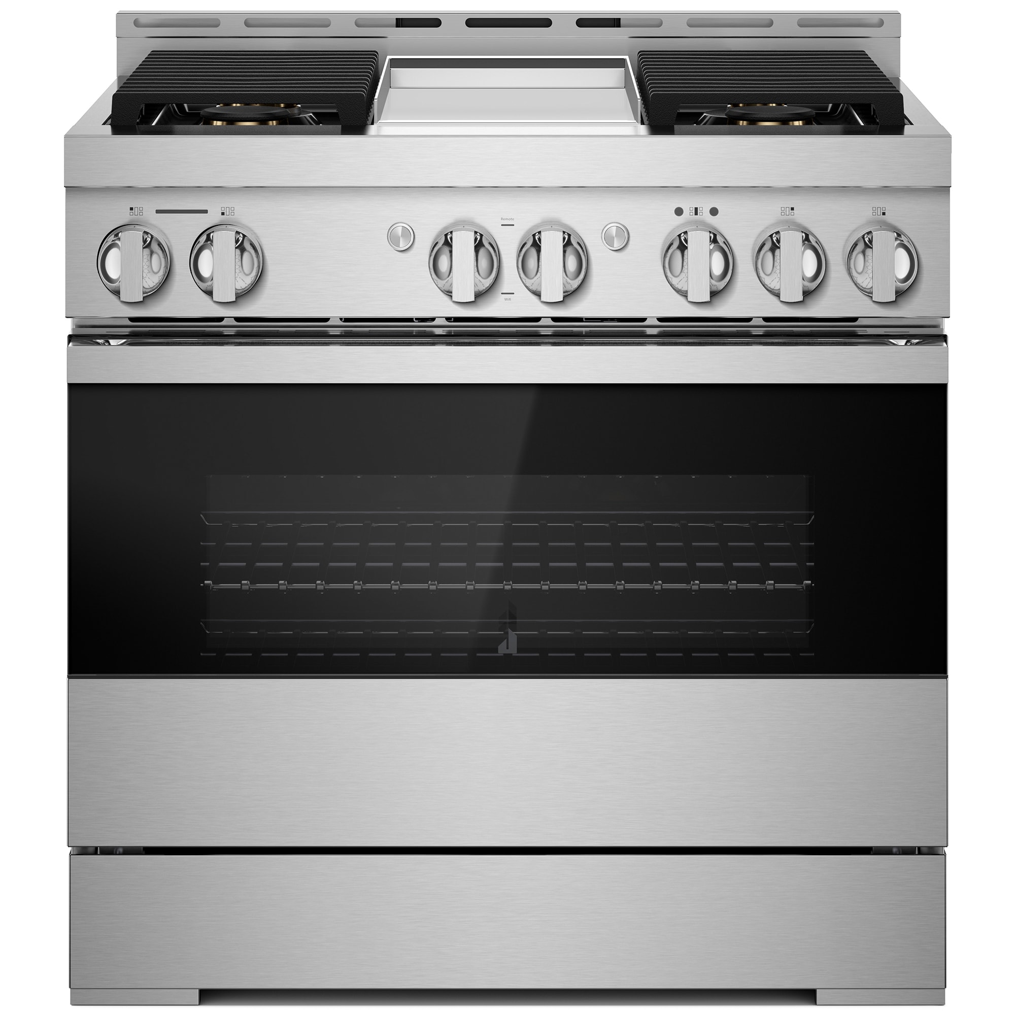 JennAir Noir Series 36 in. 5.1 cu. ft. Smart True European Convection Dual Fuel Range with 4 Sealed Burners & Griddle - Stainless Steel, , hires