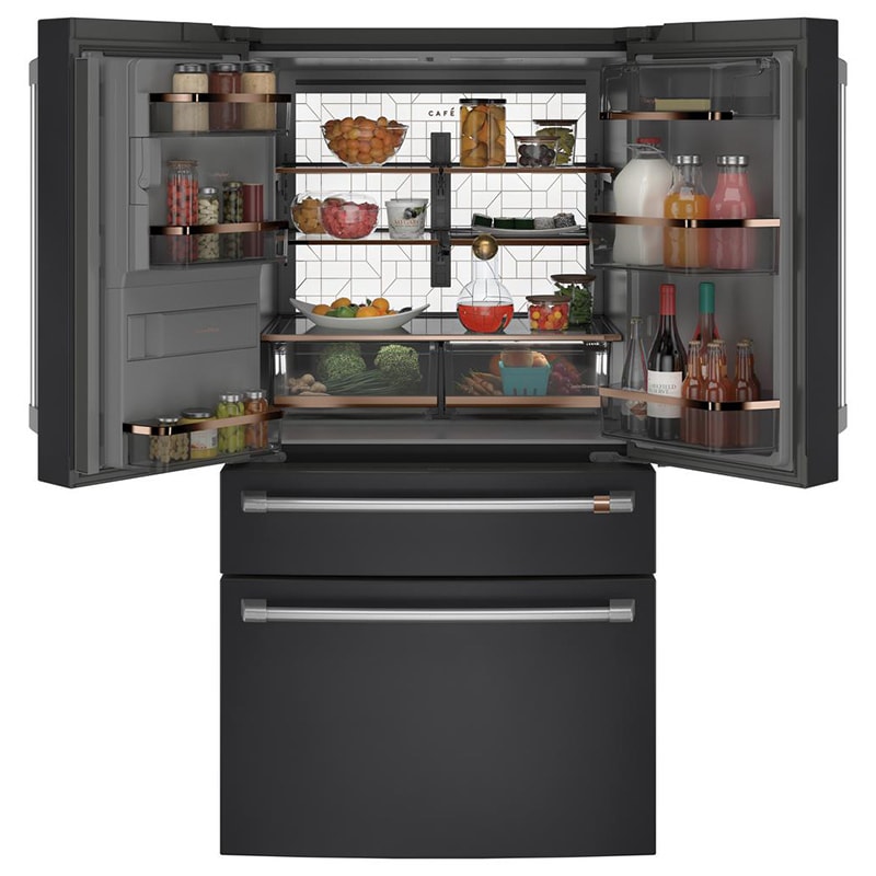Cafe 36 in. 27.8 cu. ft. Smart 4-Door French Door Refrigerator with Ice & Water Dispenser - Matte Black, Matte Black, hires