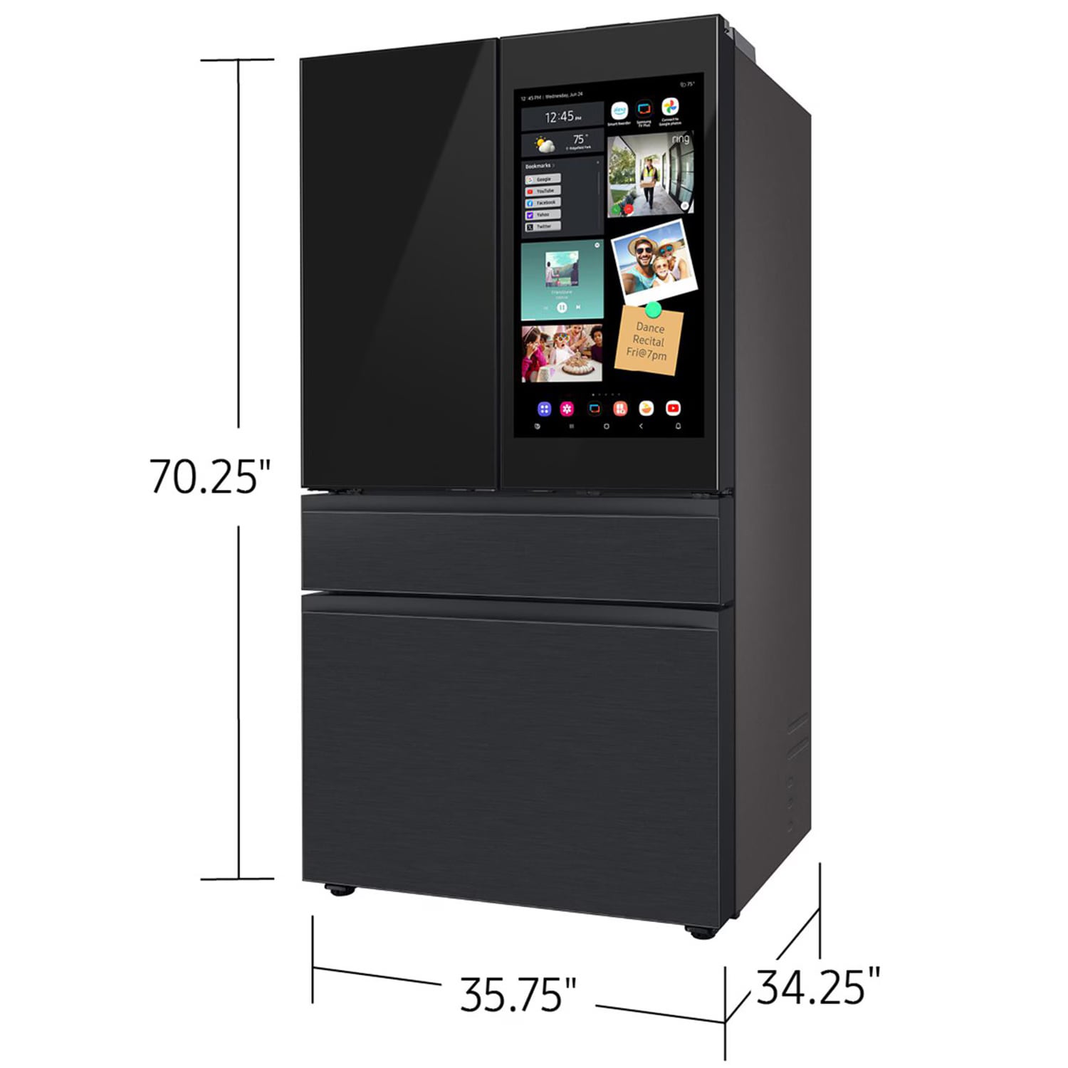 Samsung Bespoke 36 in. 28.6 cu. ft. Smart 4-Door French Door Refrigerator with AI Family Hub+, Beverage Center & Internal Water Autofill Pitcher - Charcoal Glass & Matte Black, , hires