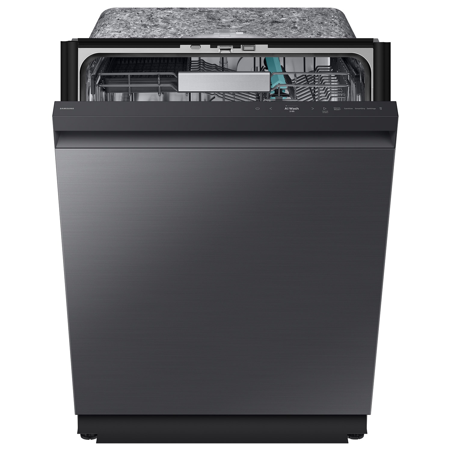 Samsung Bespoke 24 in. Top Control Smart Dishwasher with 38 dBA Sound Level, 3rd-Rack, Smart Dry with AutoRelease Door & Pocket Handle - Fingerprint Resistant Matte Black Steel, , hires