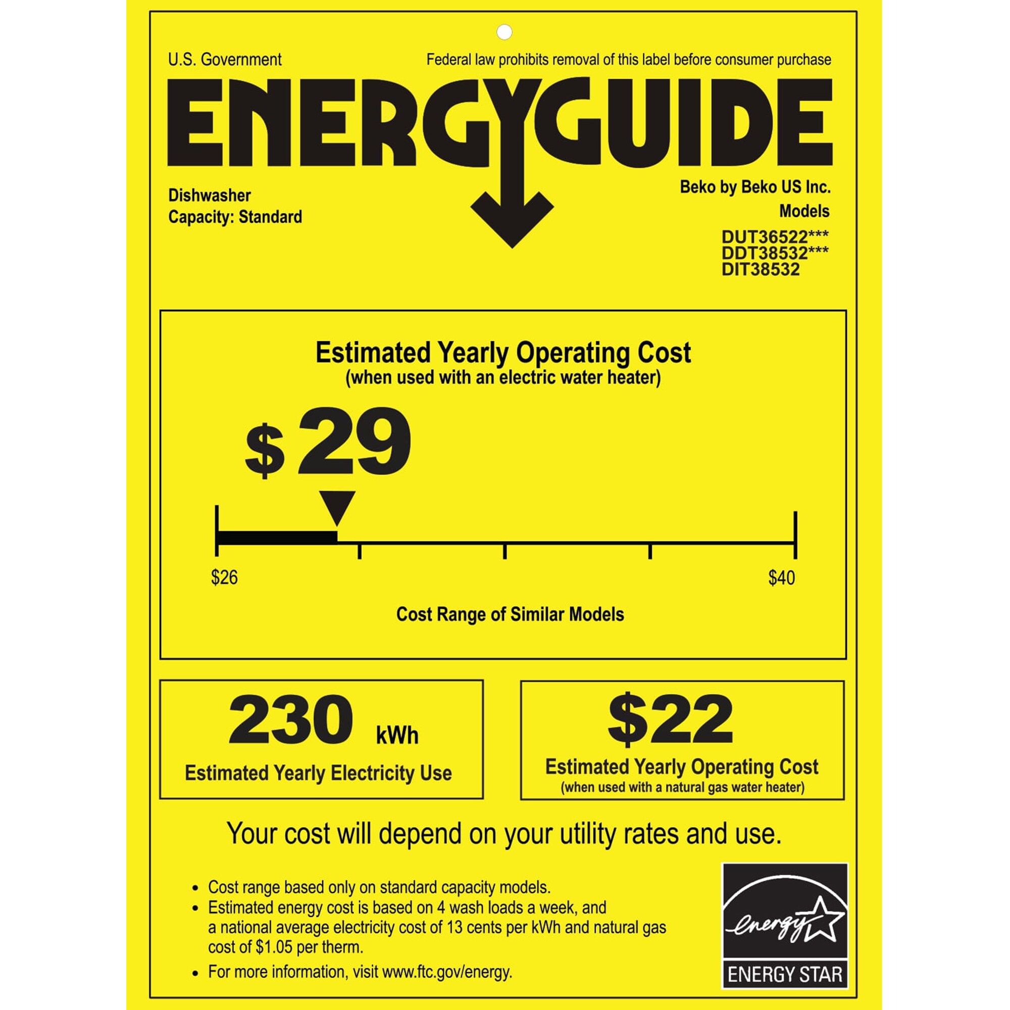 Beko 24" BuiltIn Dishwasher with Digital Control, 45 dBA Sound Level