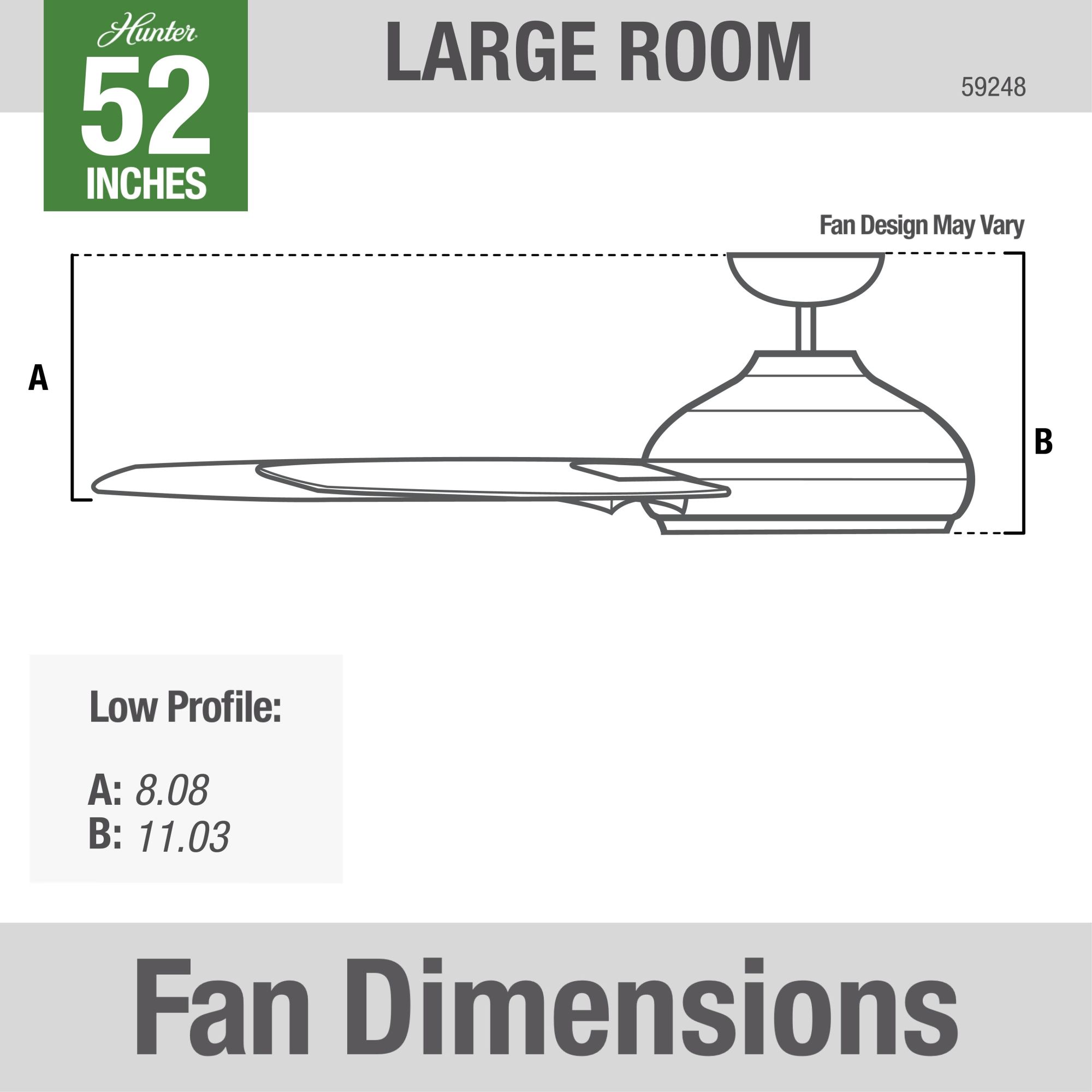 Hunter 52 inch Dempsey Low Profile Ceiling Fan and Handheld Remote - Fresh White, White, hires