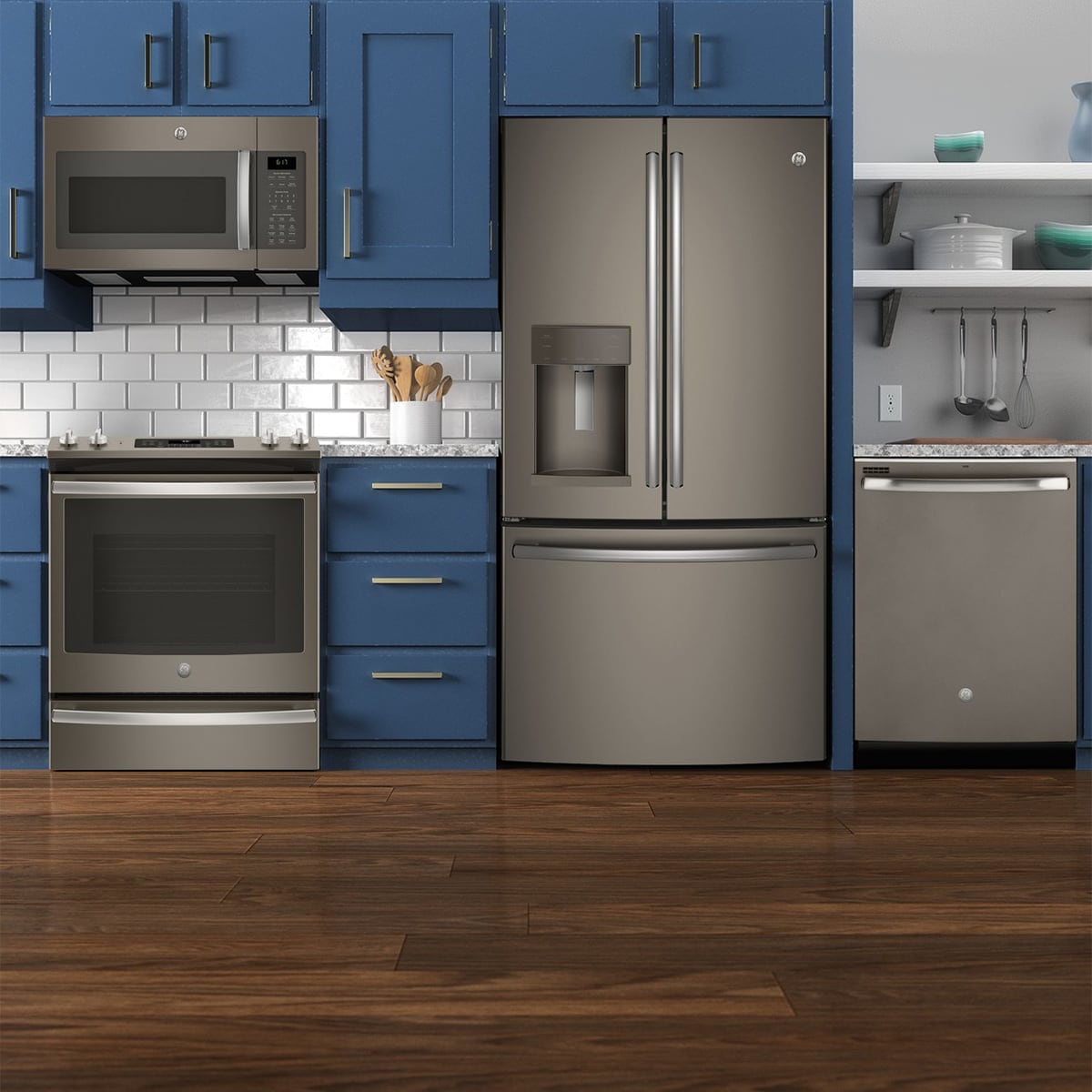 GE 36 in. 27.7 cu. ft. French Door Refrigerator with Ice & Water Dispenser - Fingerprint Resistant Slate, Slate, hires