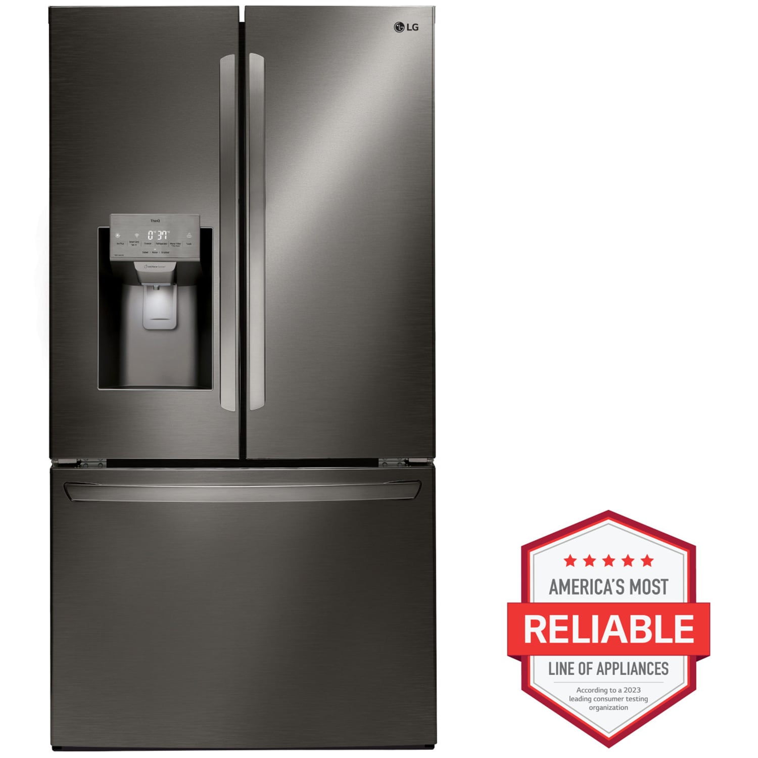 LG 36 in. 27.7 cu. ft. Smart French Door Refrigerator with Ice & Water Dispenser - PrintProof Black Stainless Steel, PrintProof Black Stainless Steel, hires